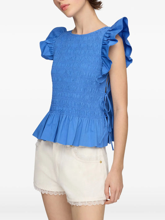 ruffled-sleeve smocked blouse