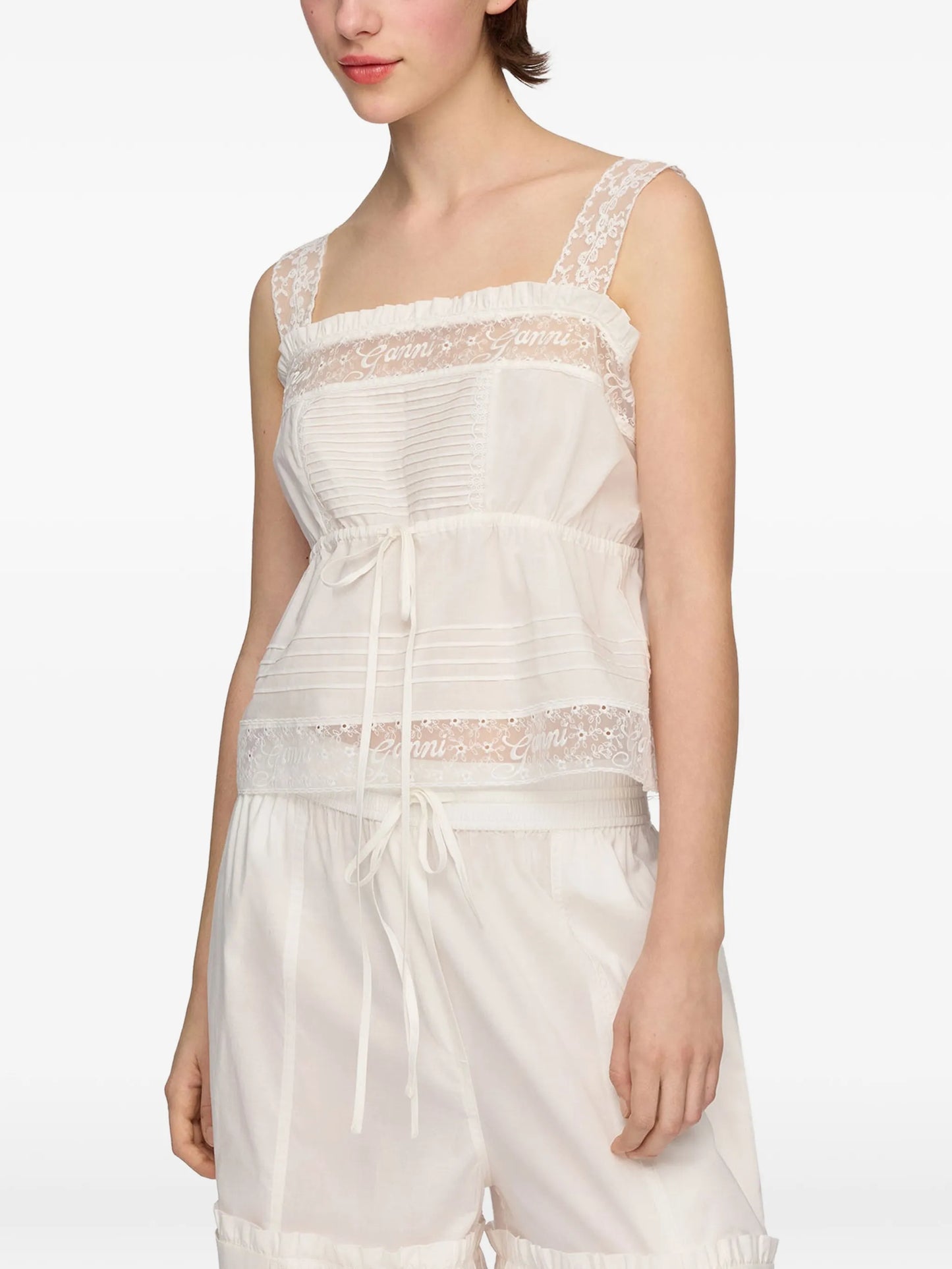 lace-trim drawstring top