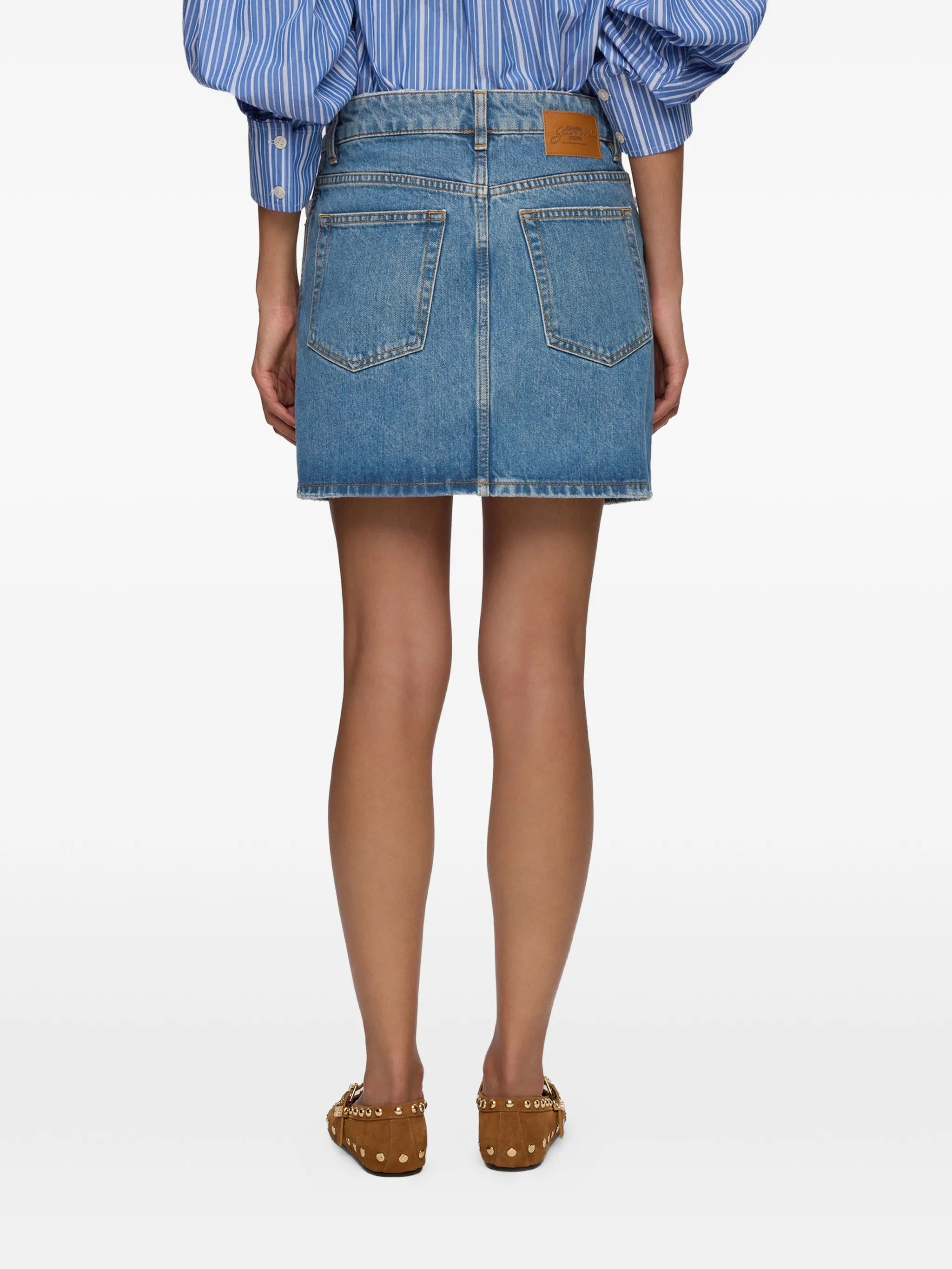 lace-trim denim skirt