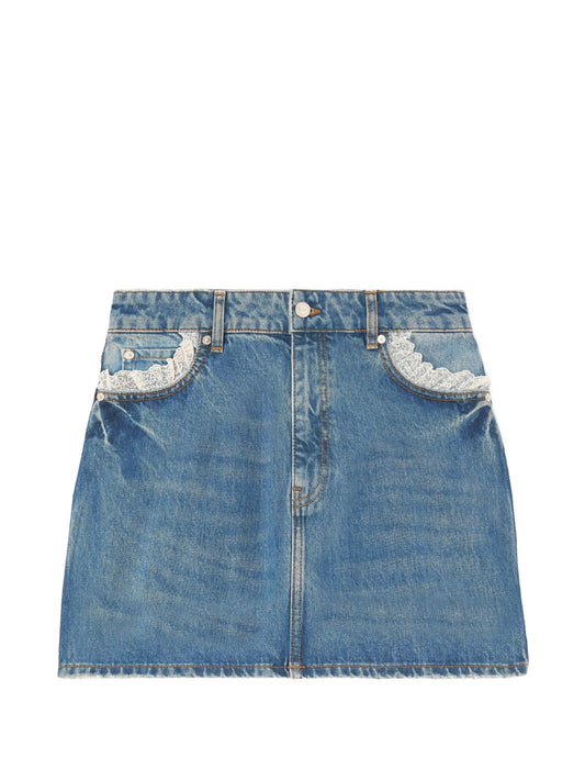 lace-trim denim skirt