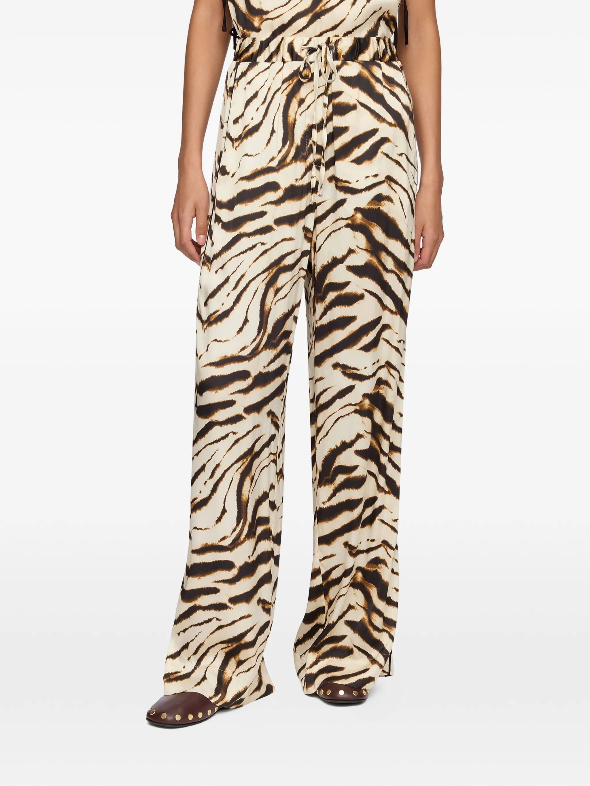zebra-print satin trousers