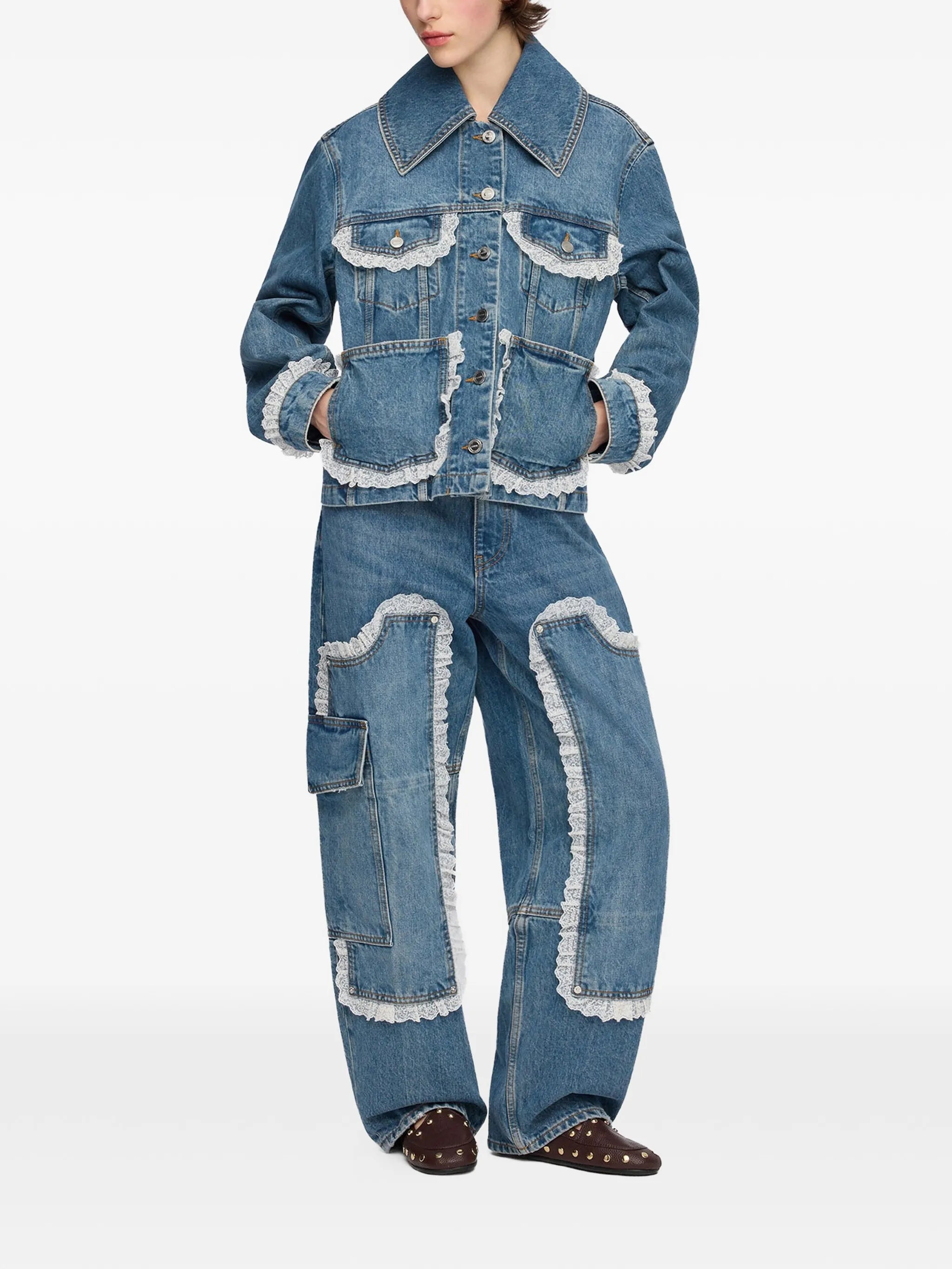 lace-trim denim jacket