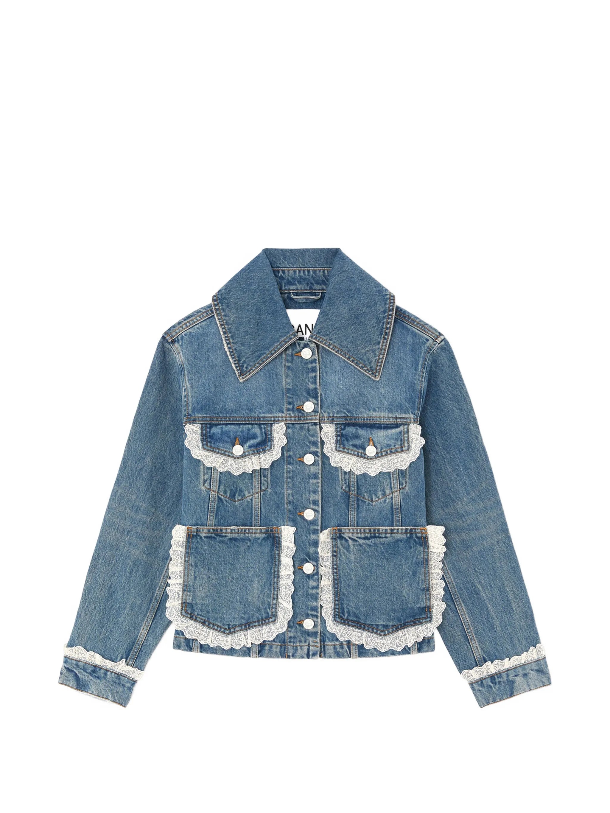 lace-trim denim jacket