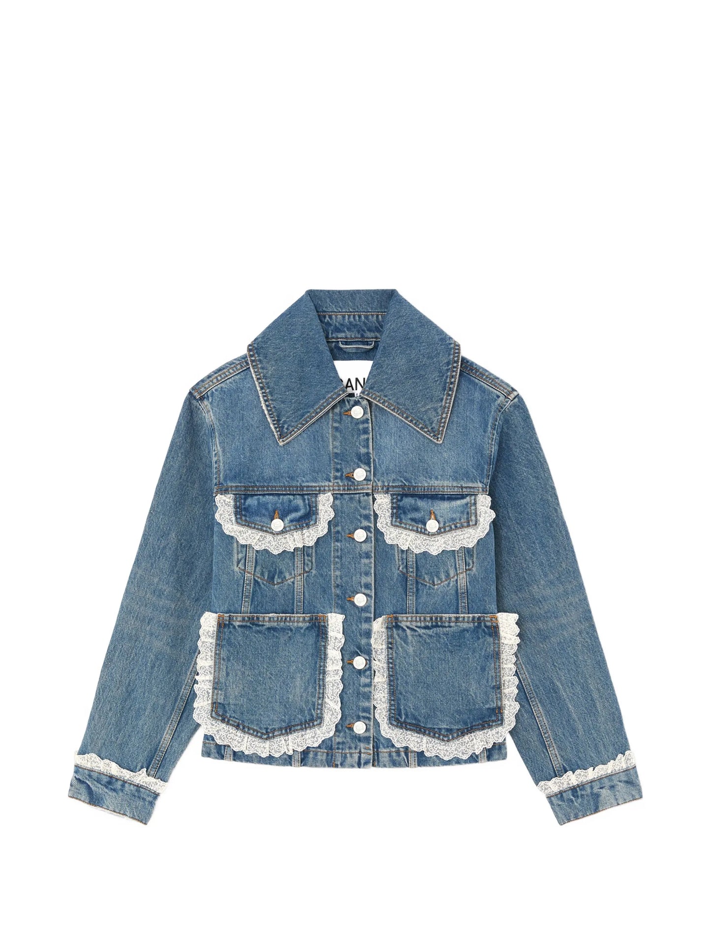 lace-trim denim jacket