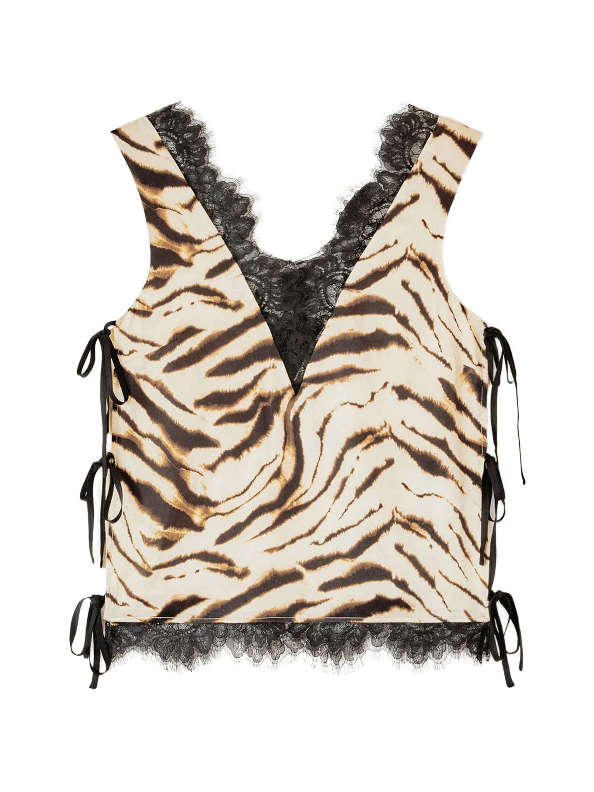 animal-print lace-trim top