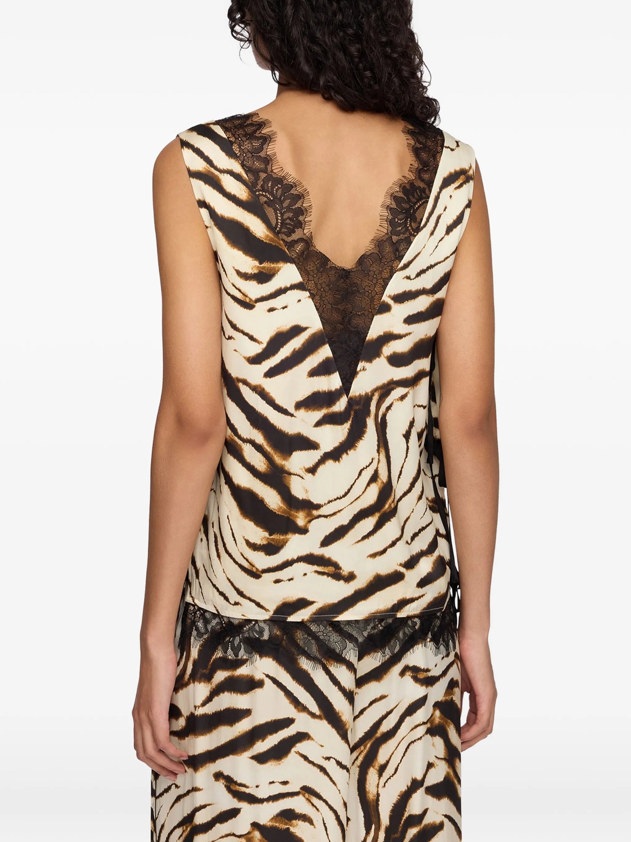 animal-print lace-trim top