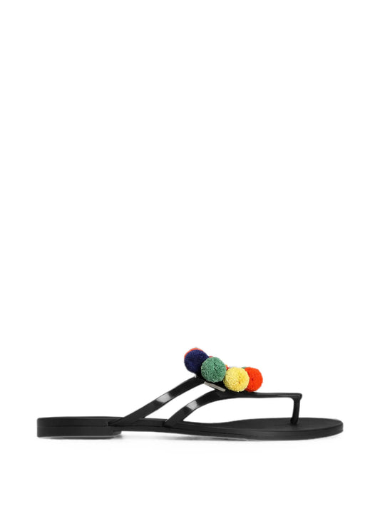 rubber beachwear slides with pom-poms