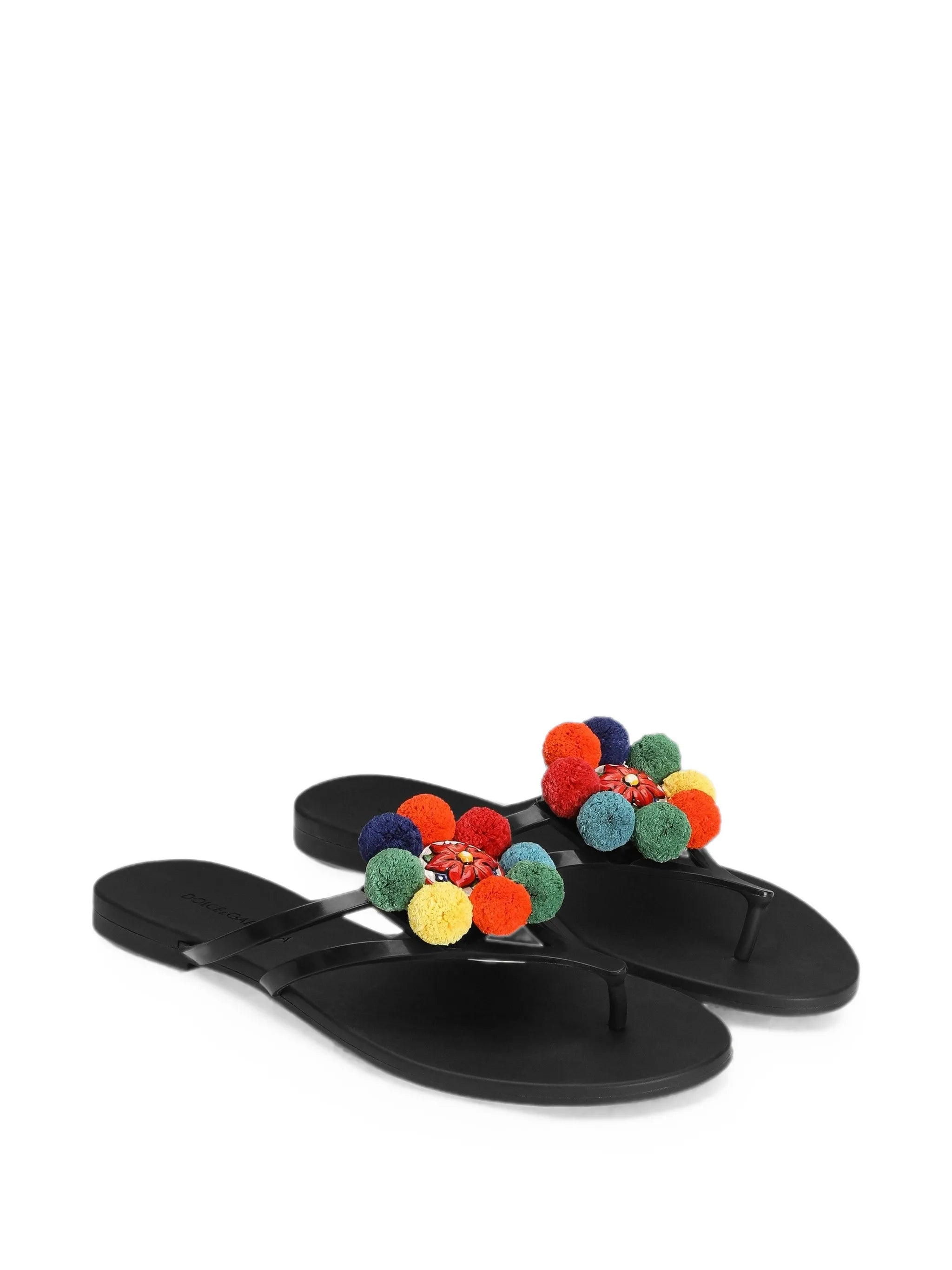 rubber beachwear slides with pom-poms
