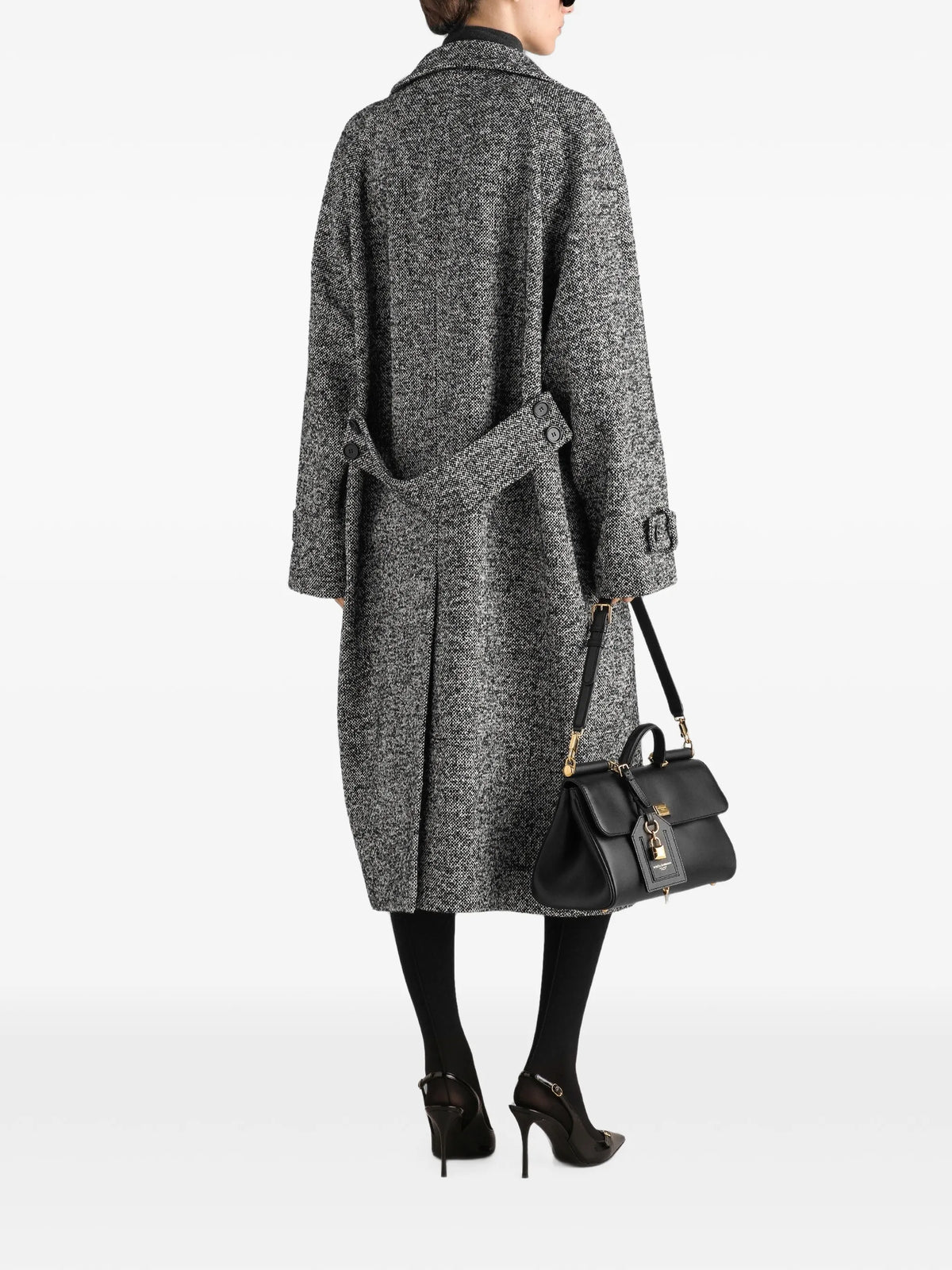double-breasted bouclé-knit coat