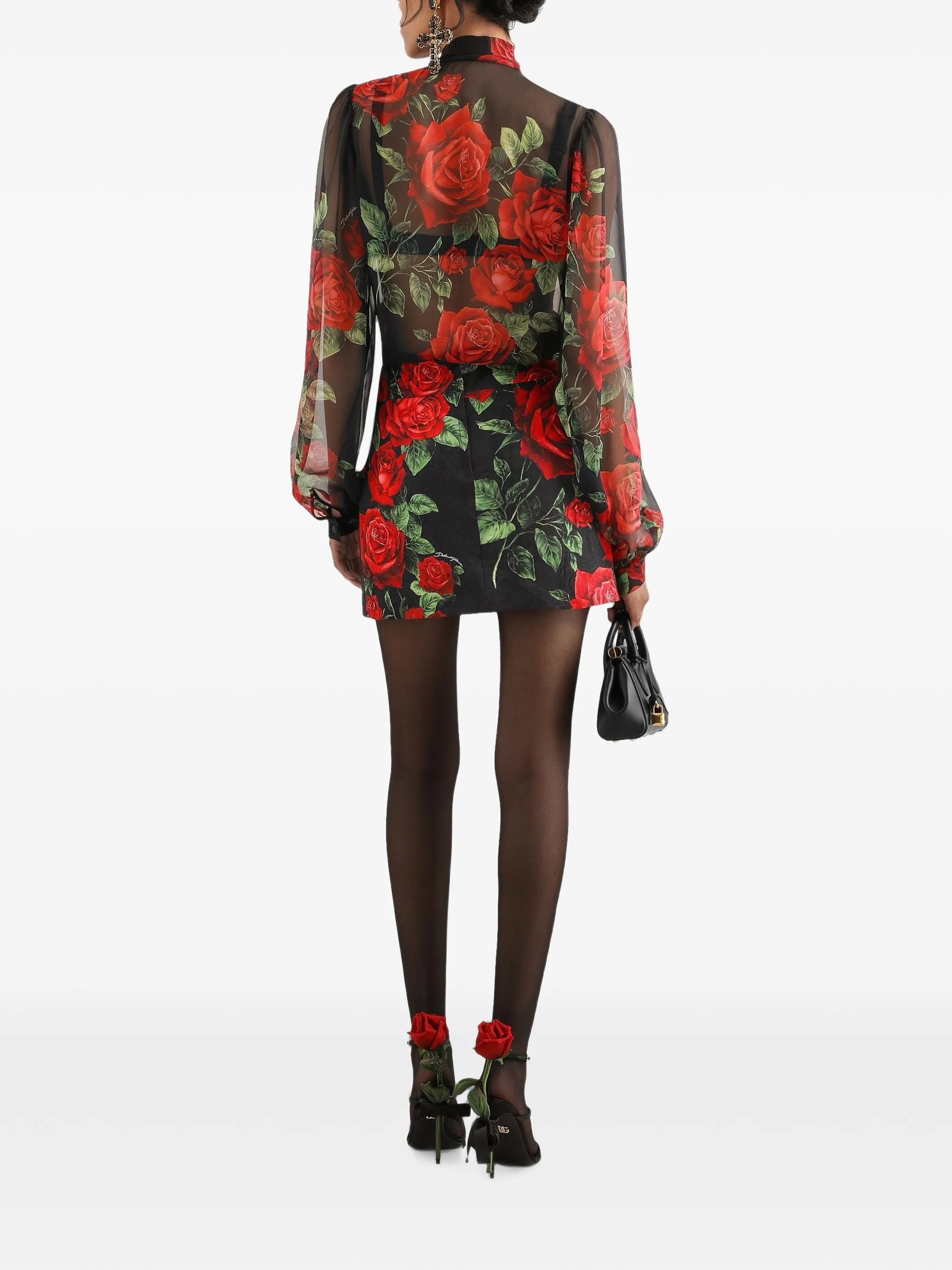 rose-print chiffon blouse