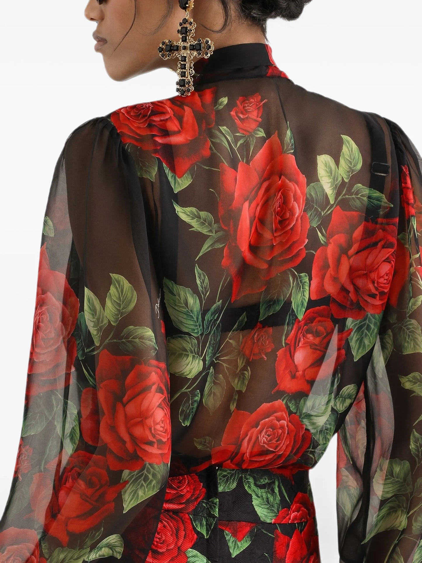 rose-print chiffon blouse