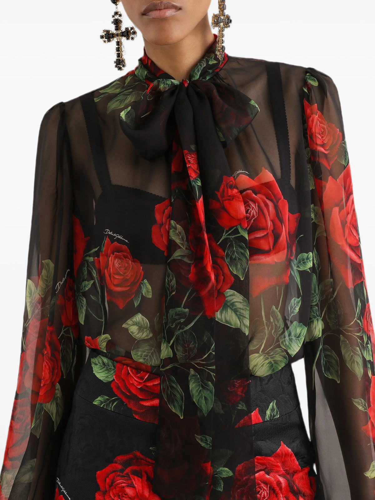 rose-print chiffon blouse