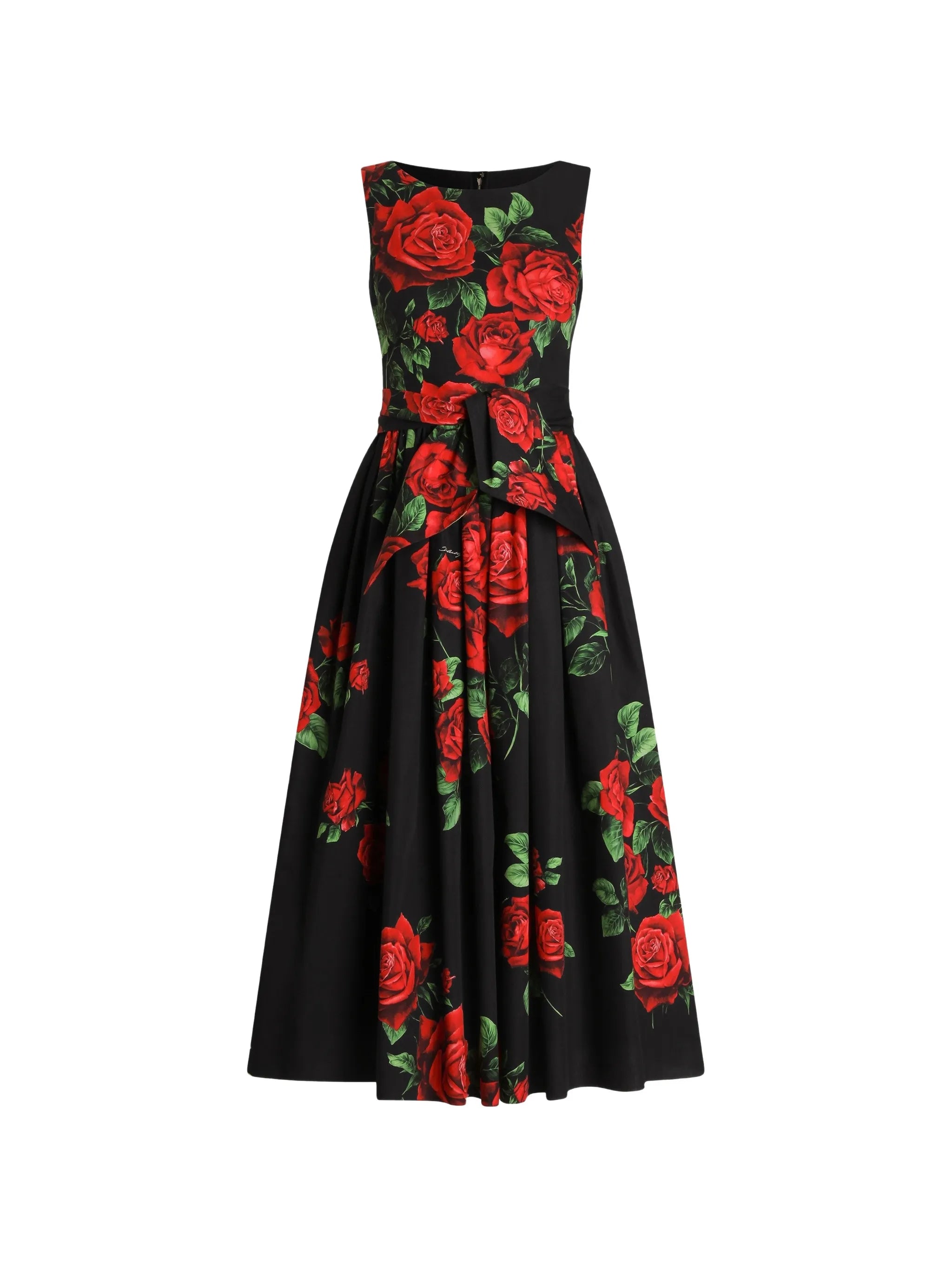 rose-print poplin midi dress