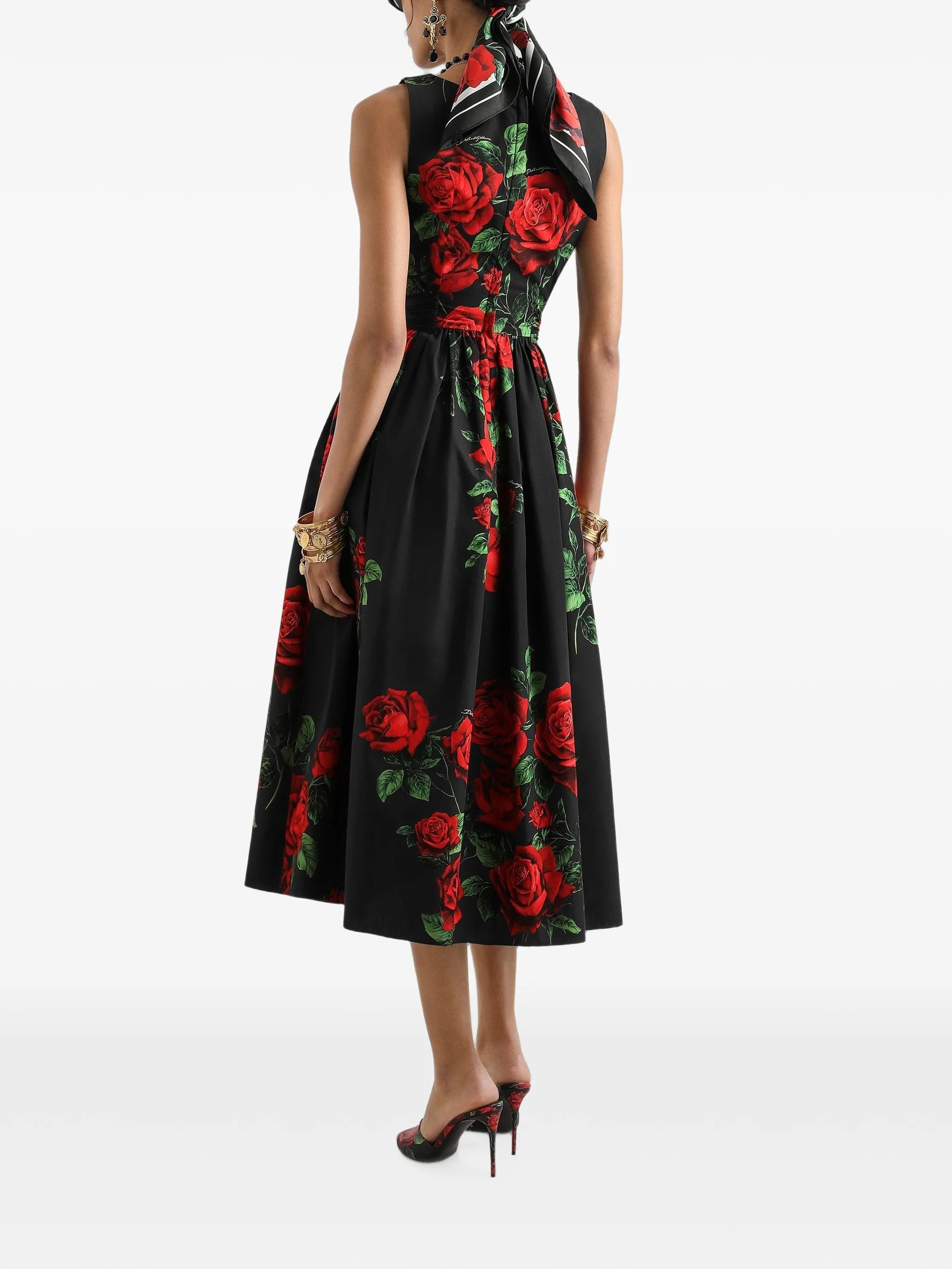 rose-print poplin midi dress