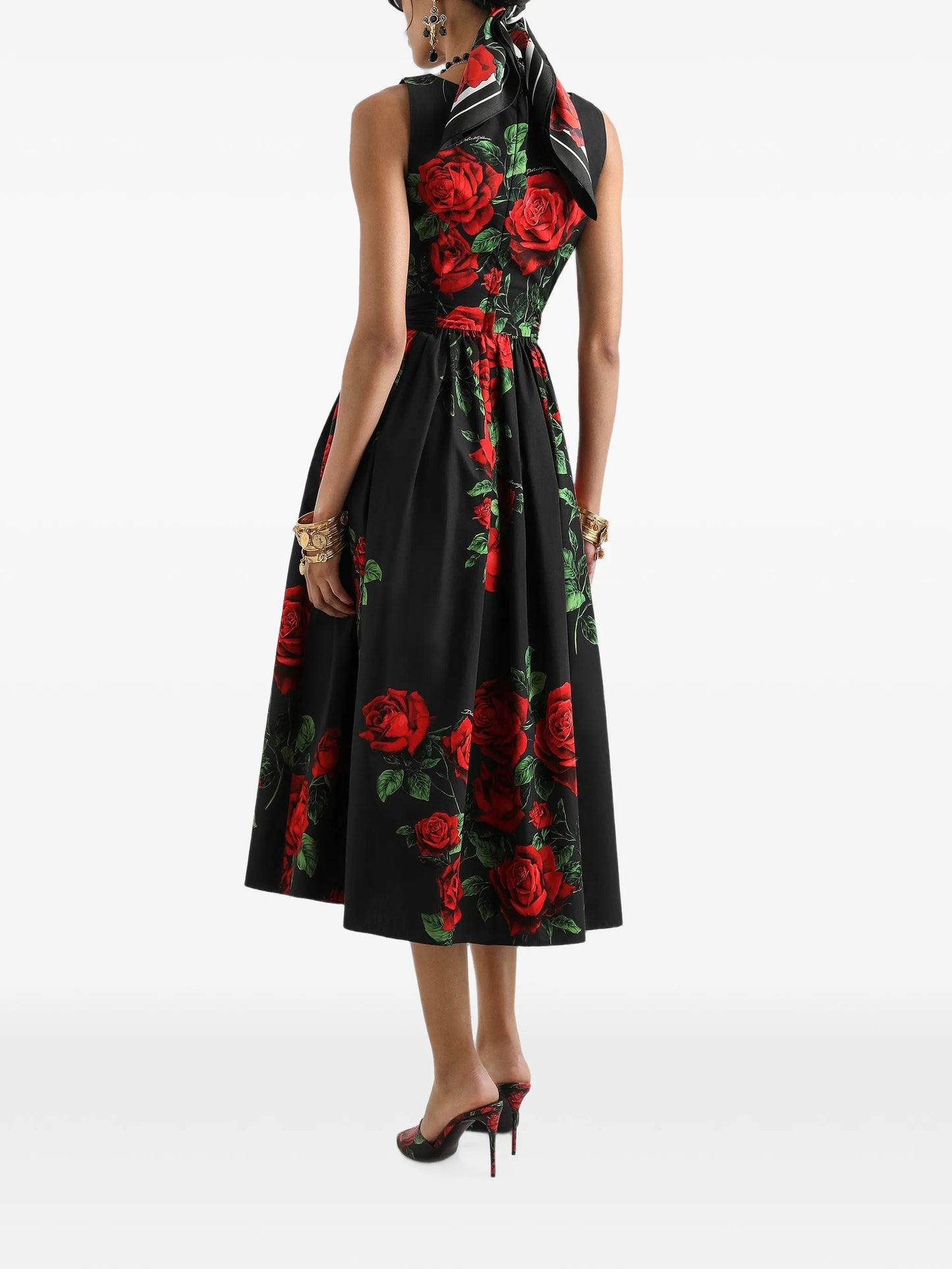rose-print poplin midi dress