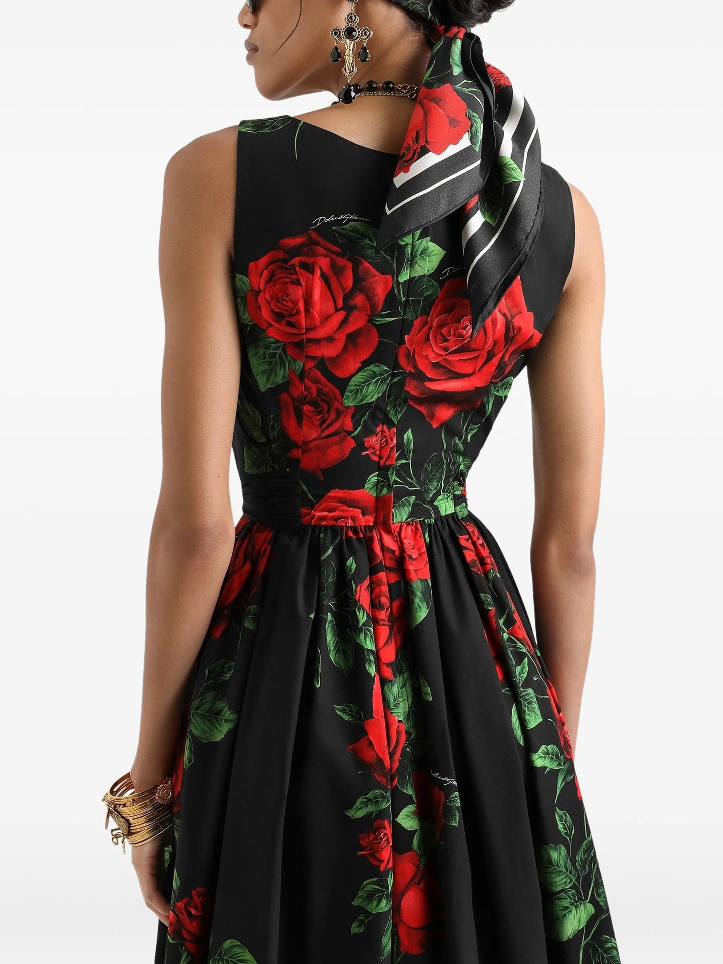 rose-print poplin midi dress