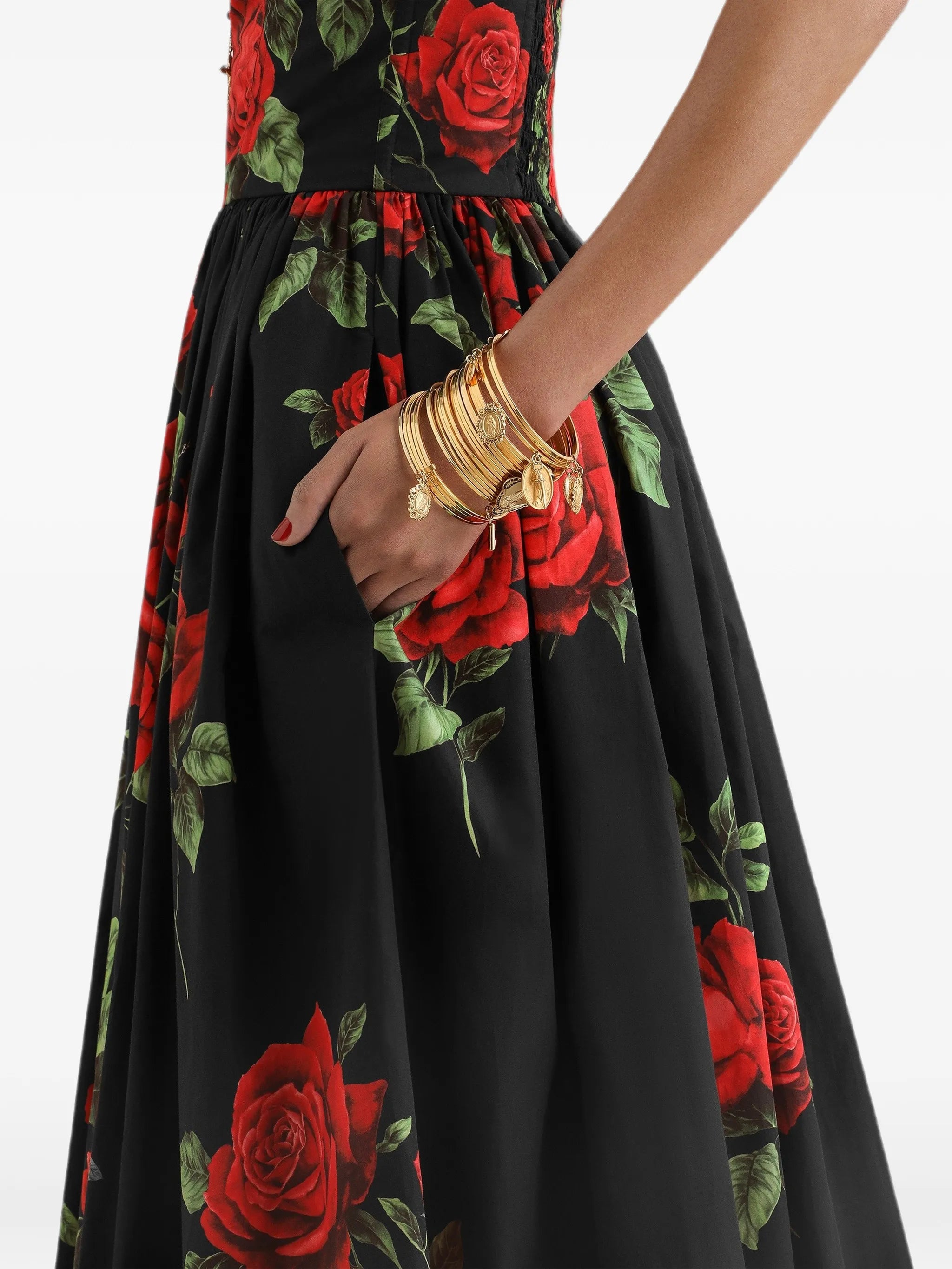 rose-print poplin midi dress