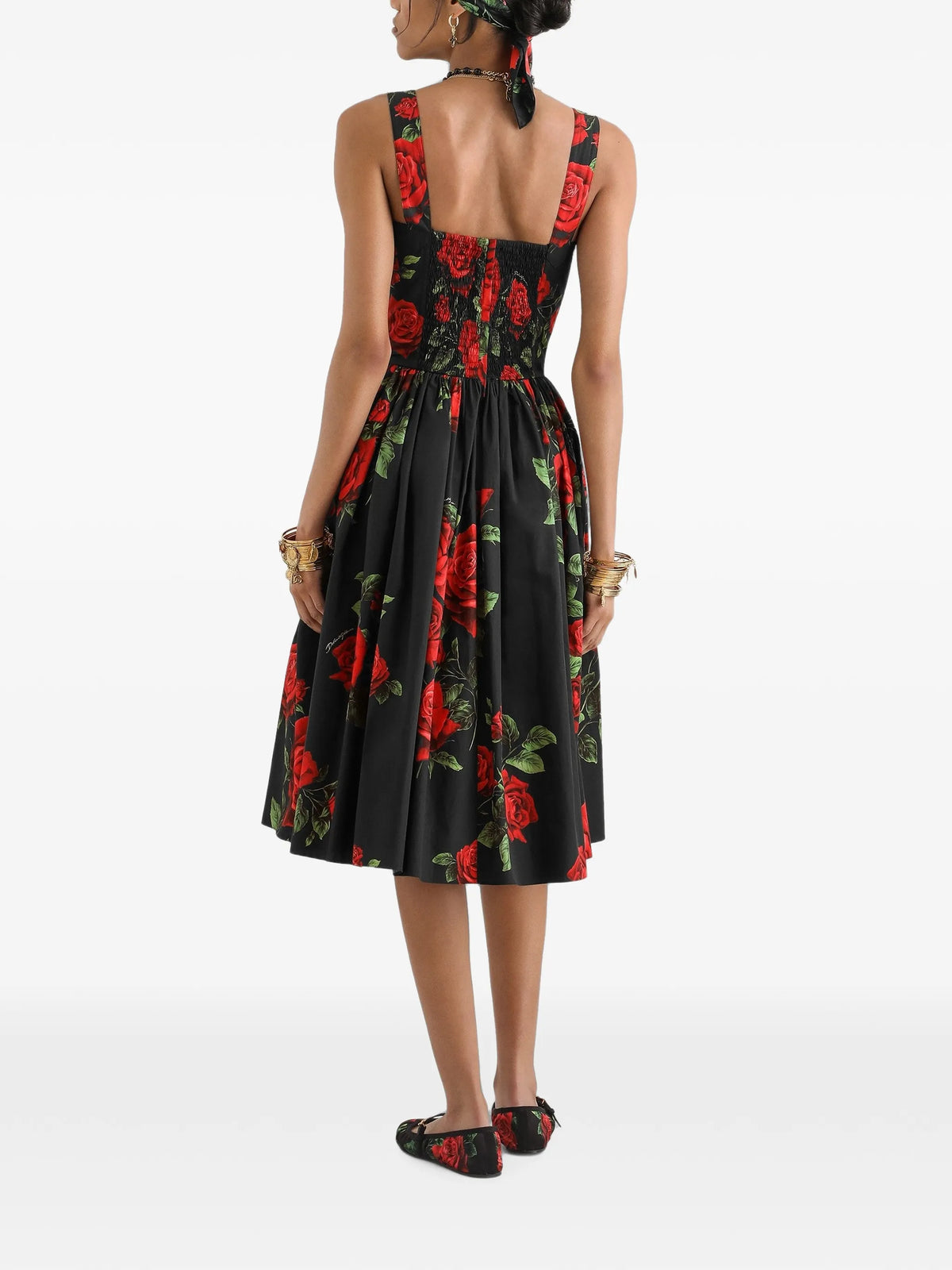 rose-print poplin midi dress