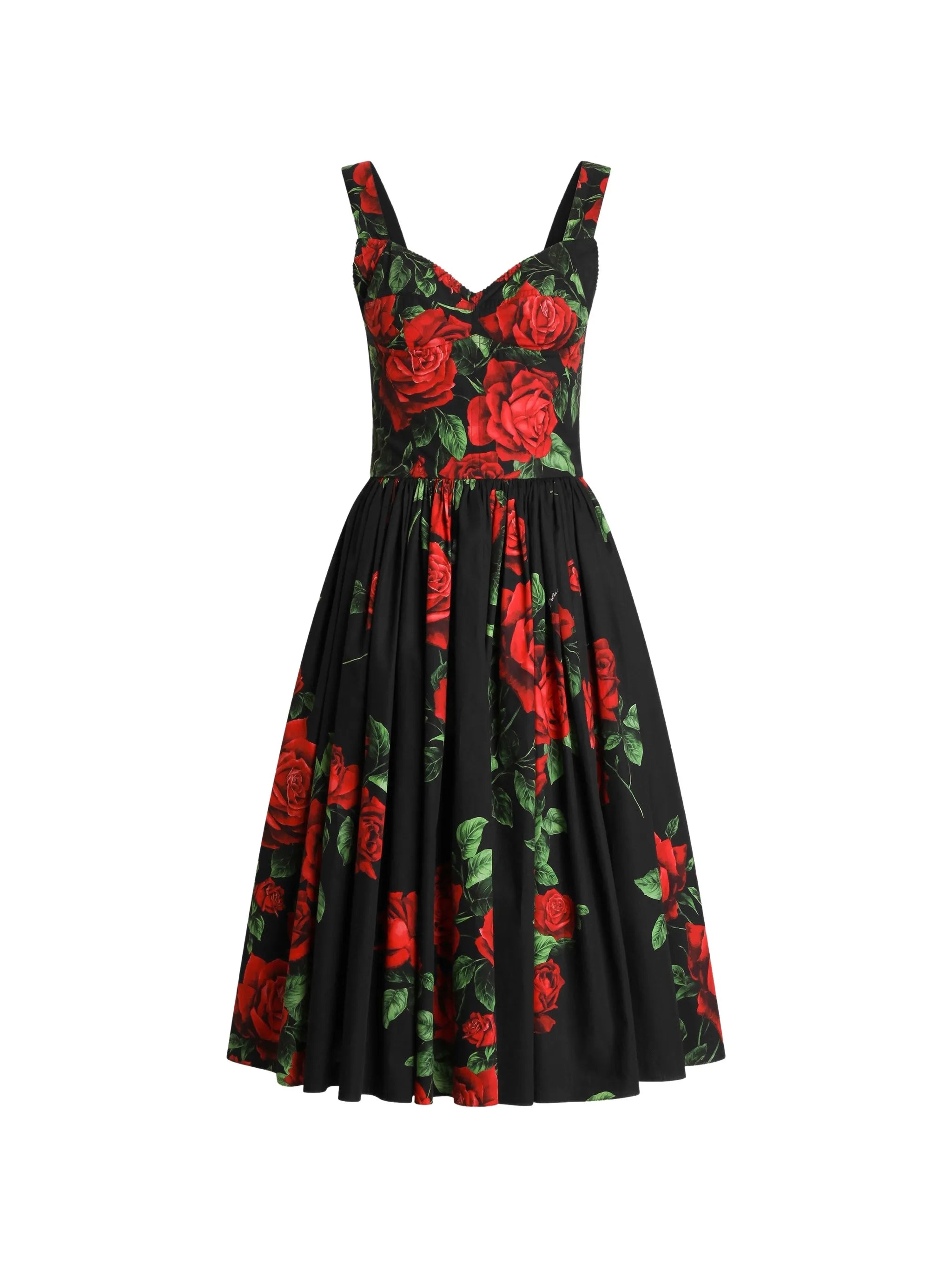 rose-print poplin midi dress