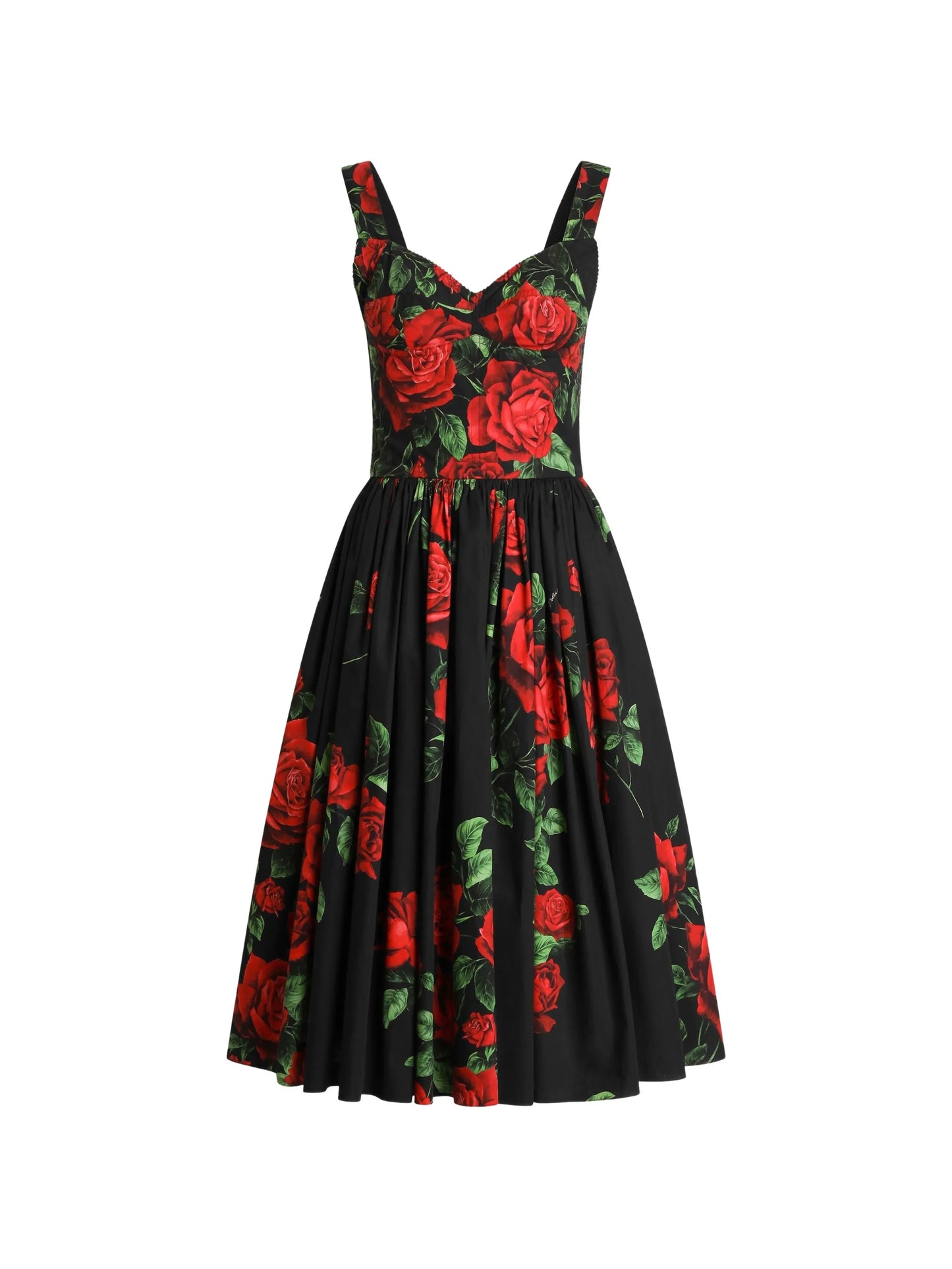 rose-print poplin midi dress