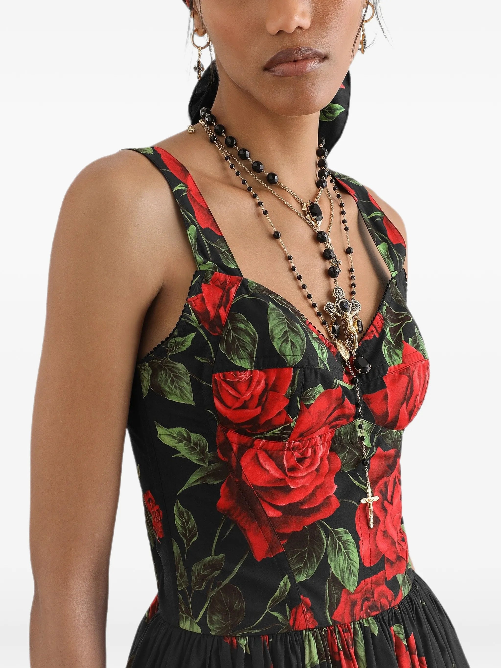 rose-print poplin midi dress