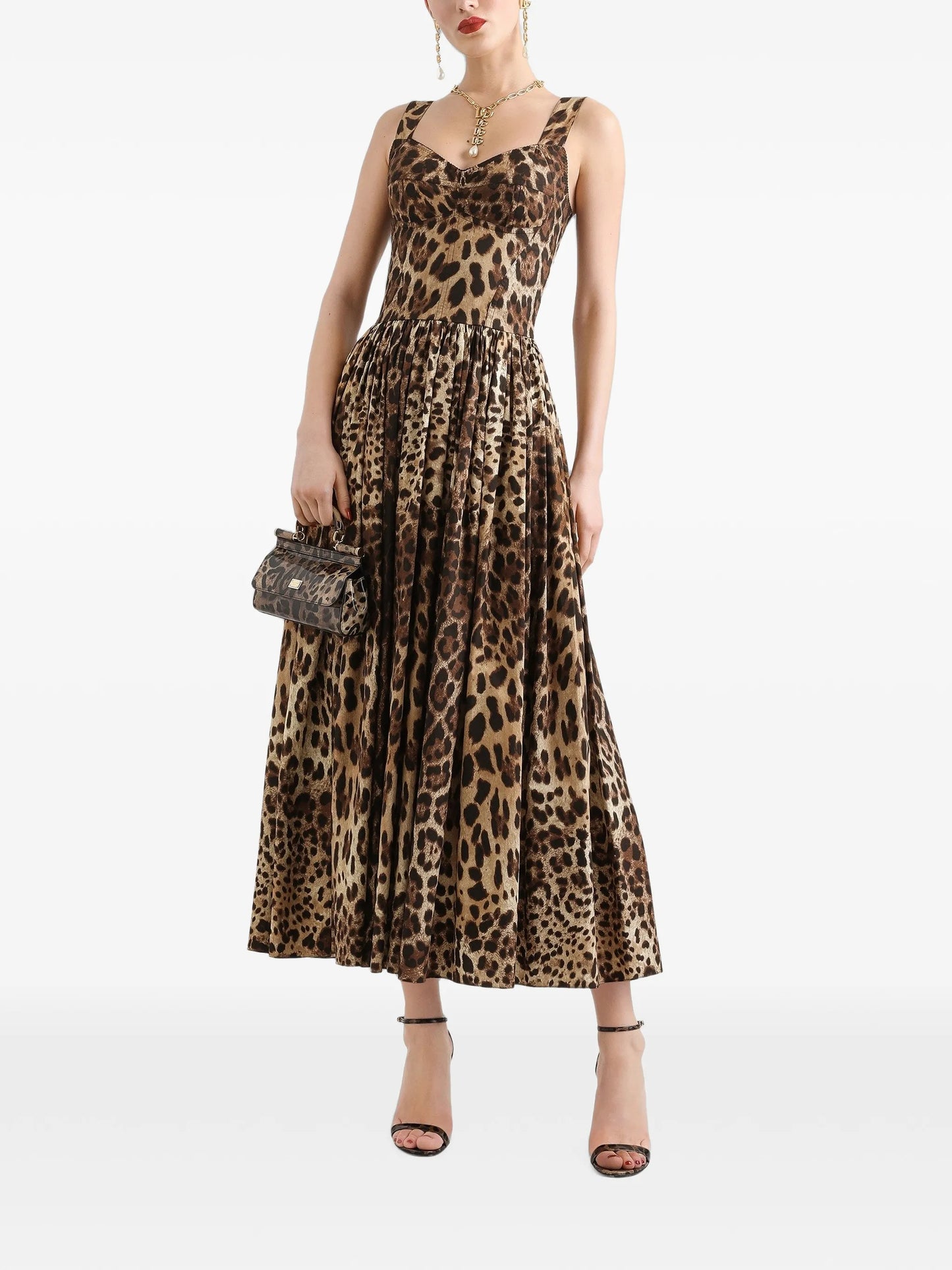 leo-print poplin dress