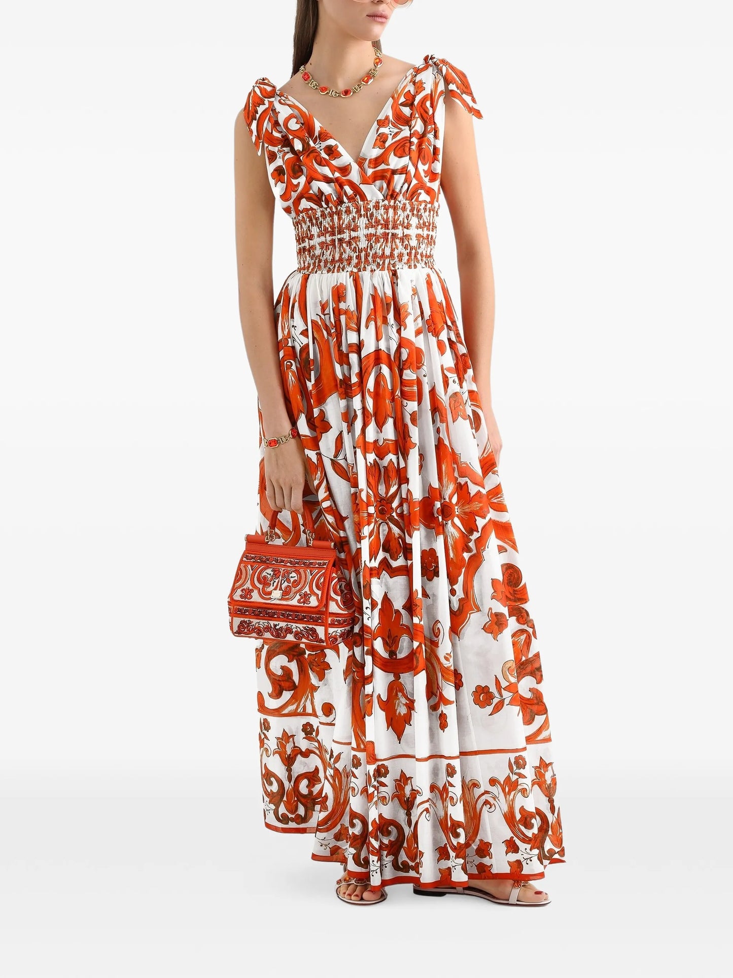 majolica-print long dress