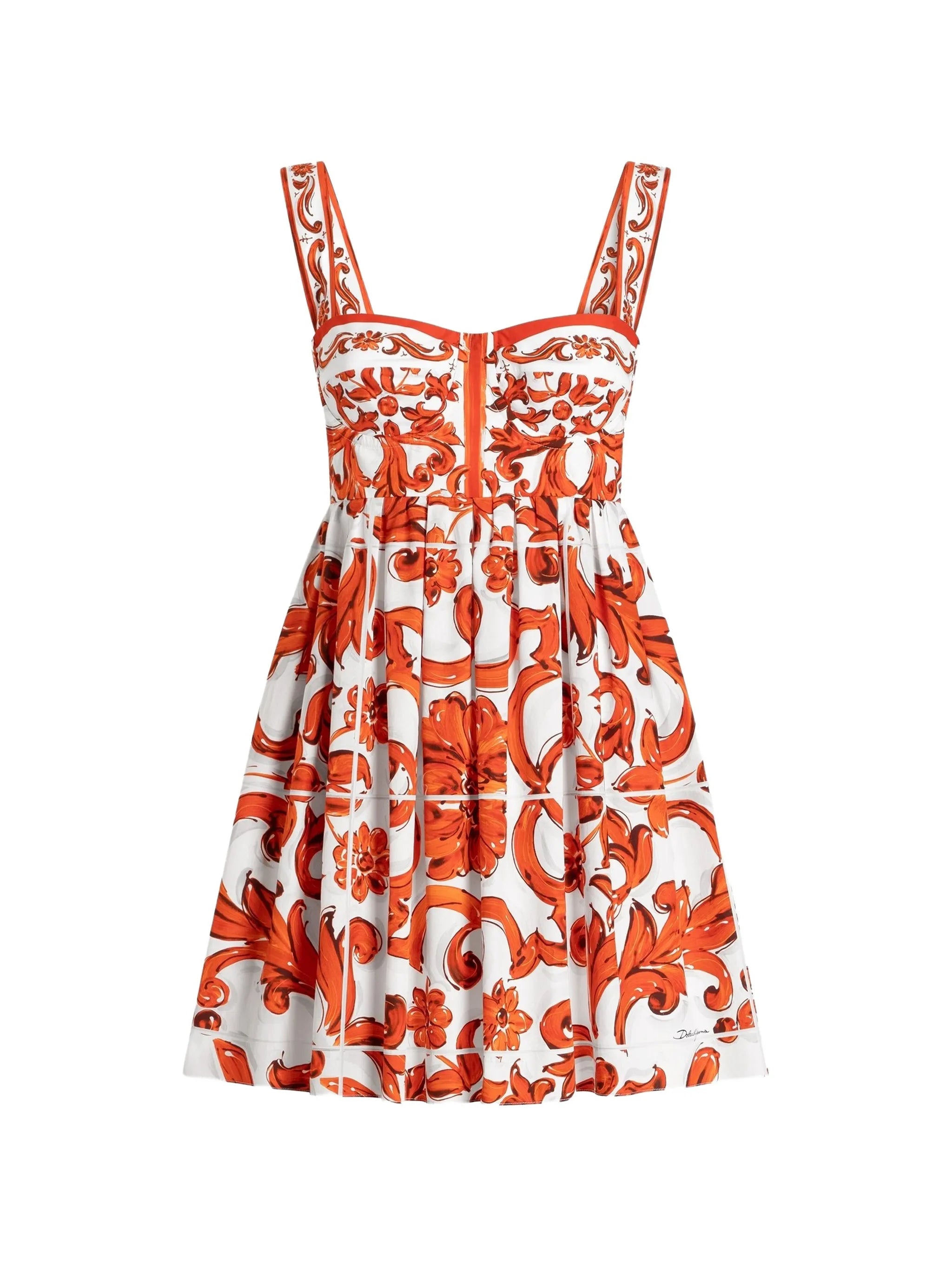 Majolica-print poplin short dress