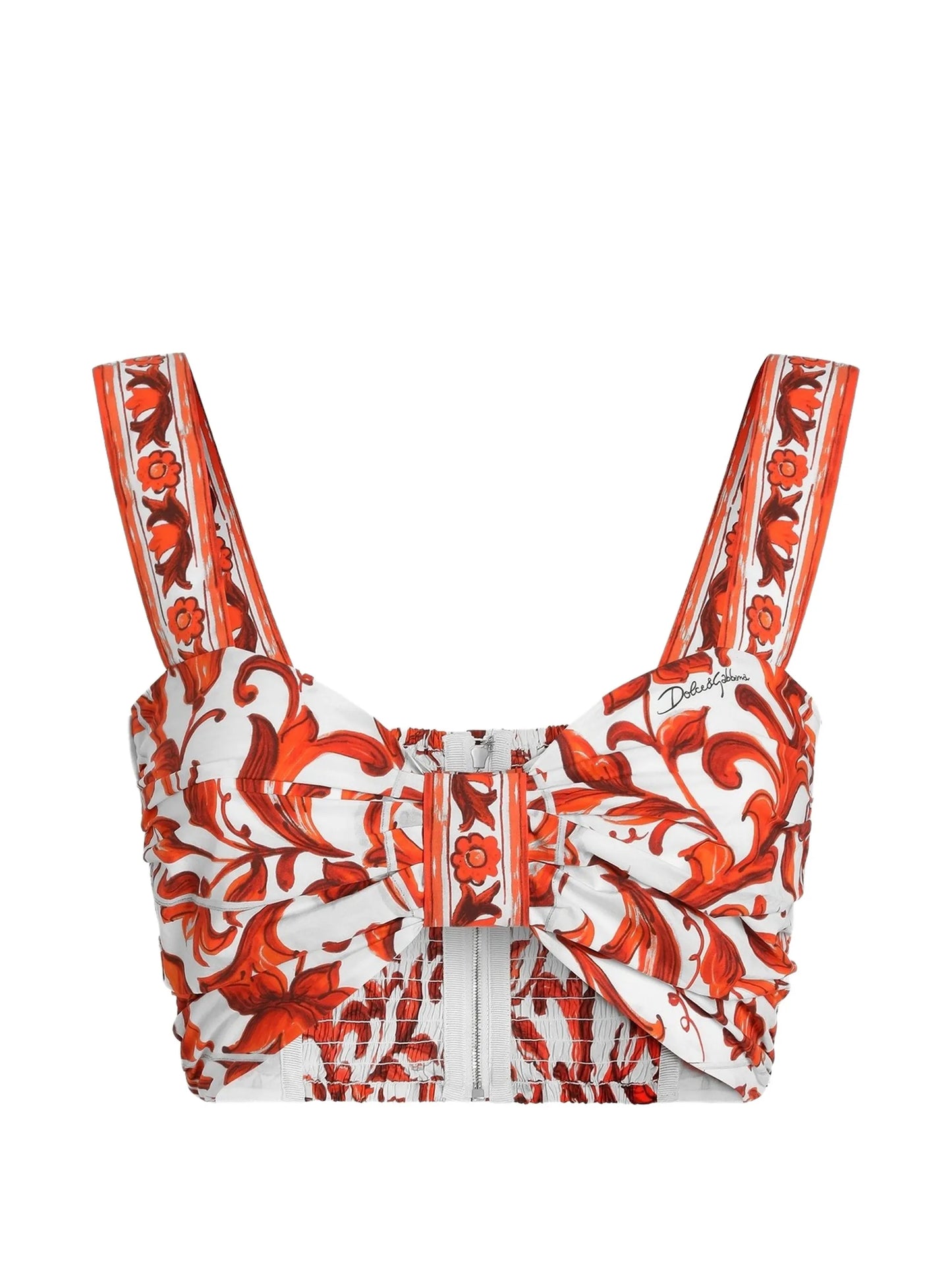 Majolica-print poplin bustier top