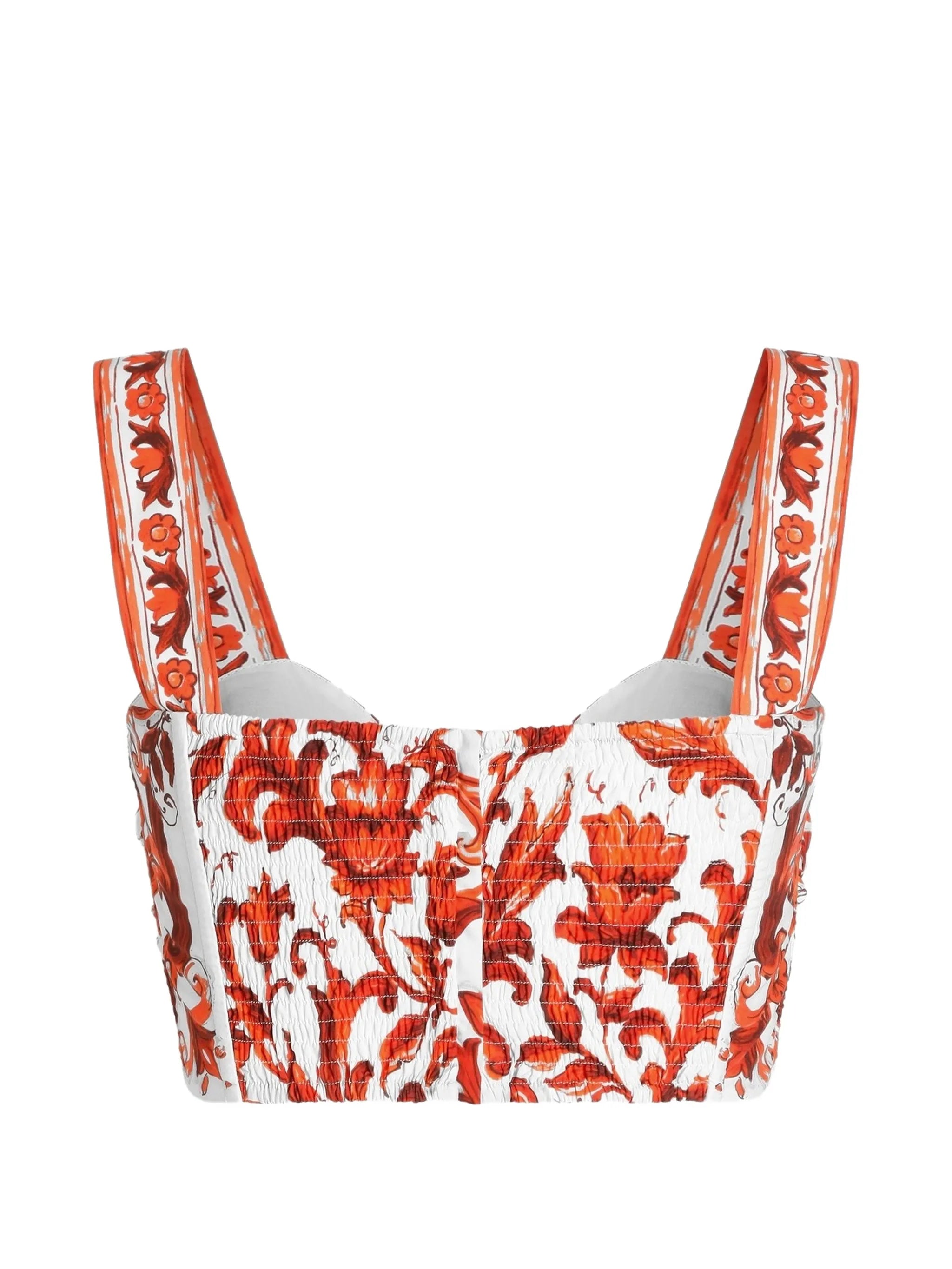 Majolica-print poplin bustier top