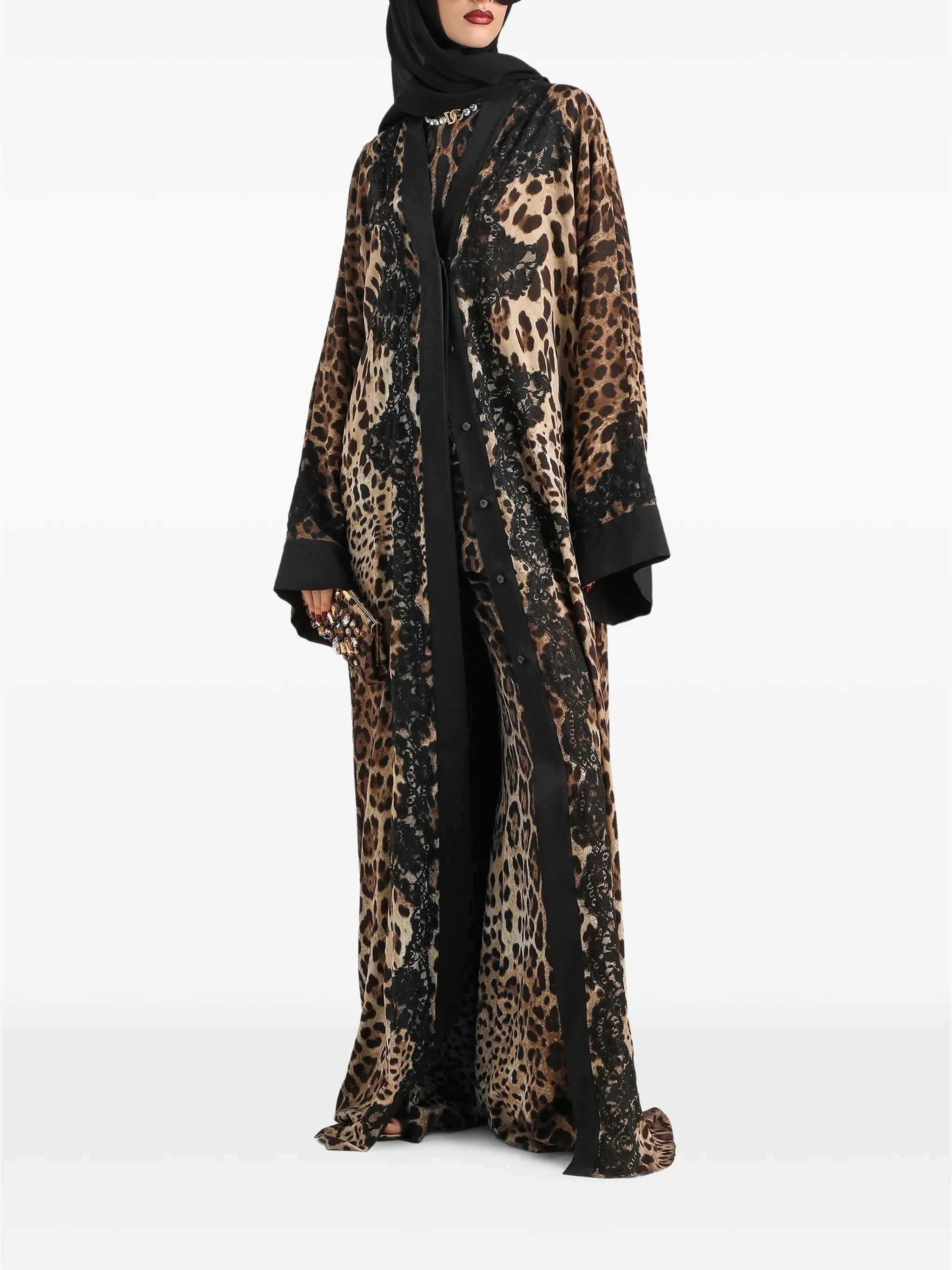 leo-print charmeuse trousers