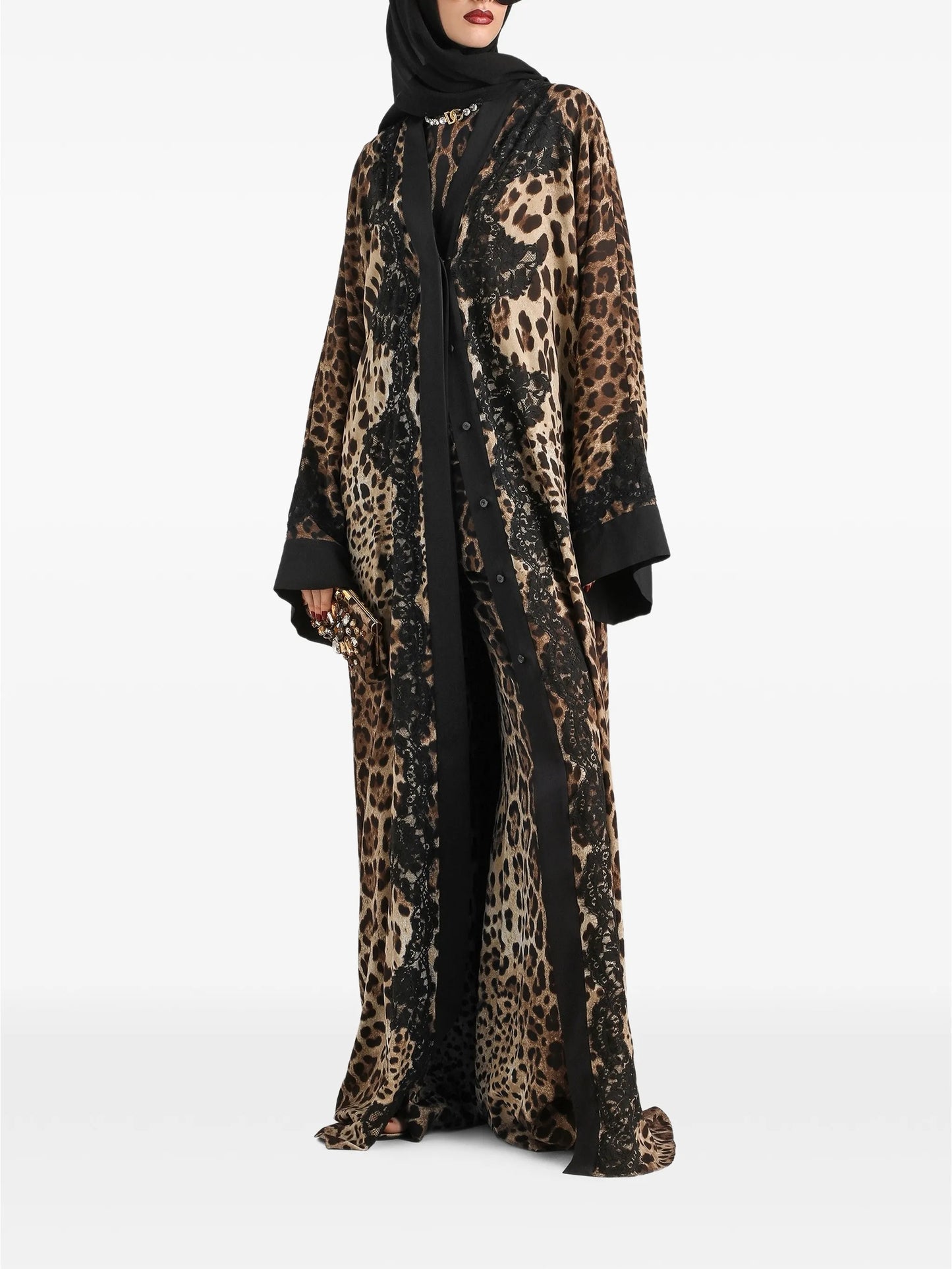 leo-print charmeuse trousers