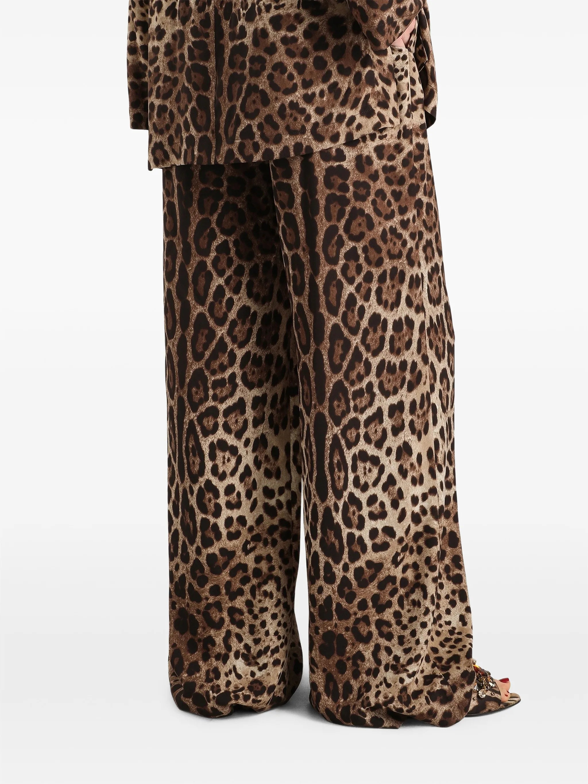 leo-print charmeuse trousers