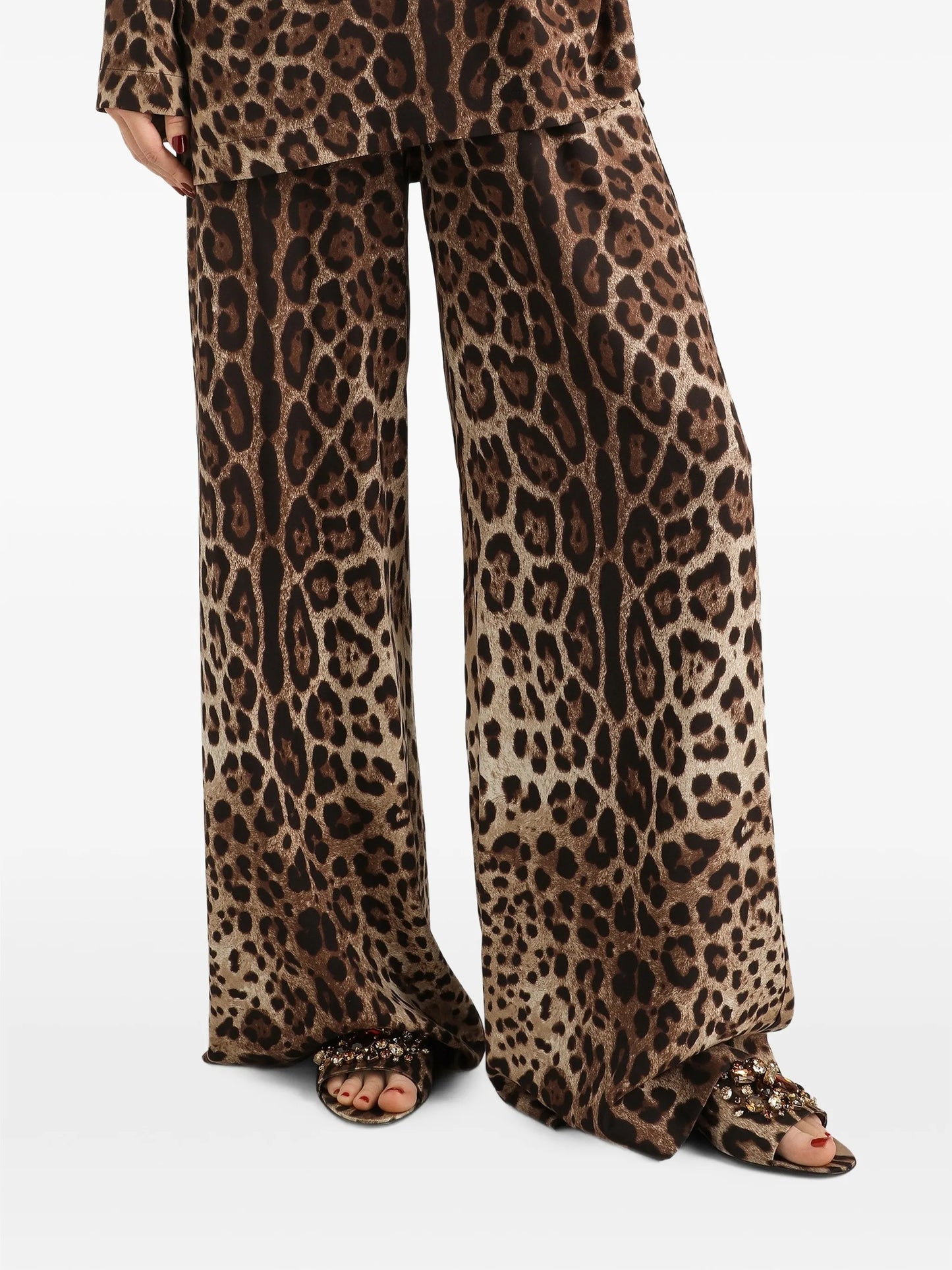 leo-print charmeuse trousers