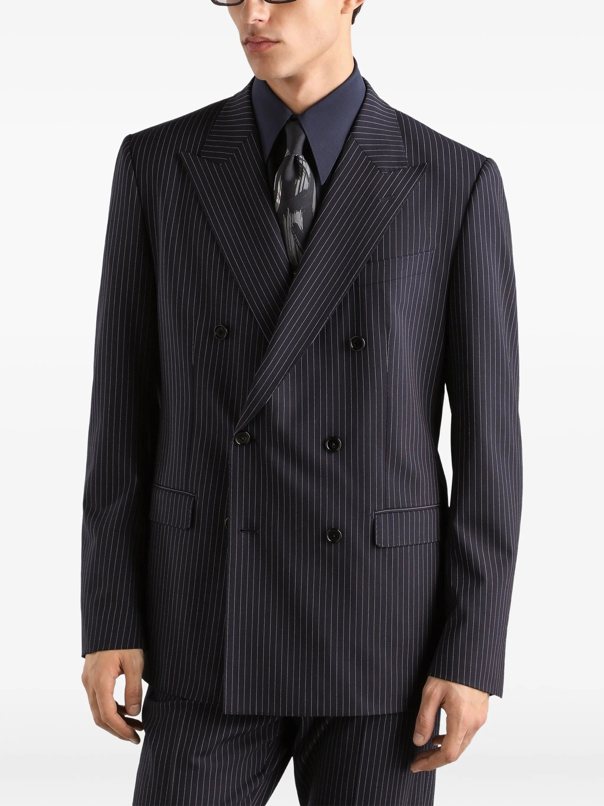 Martini light double-breasted pinstriped wool jacket