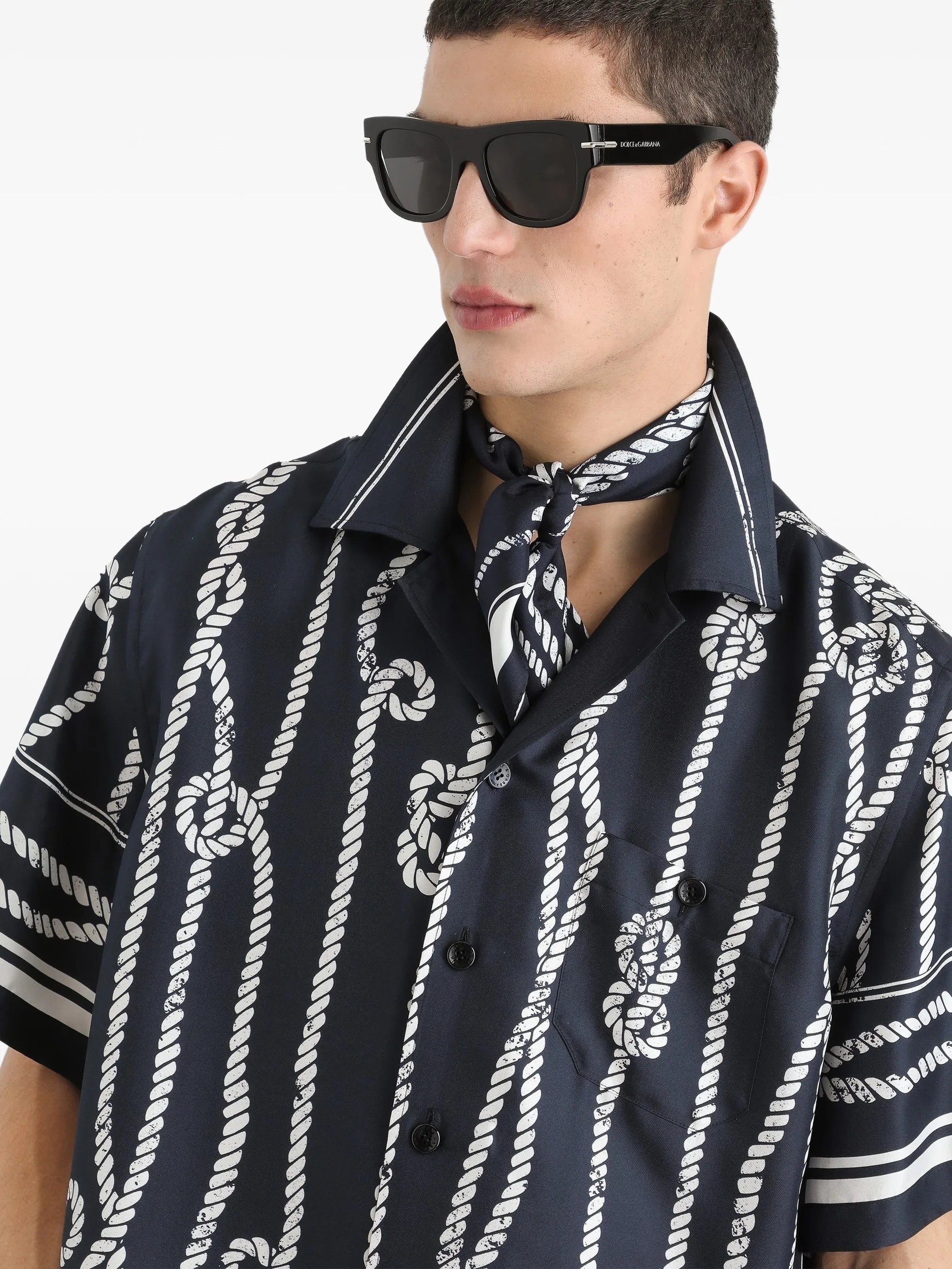 Marina-print silk twill Hawaii shirt