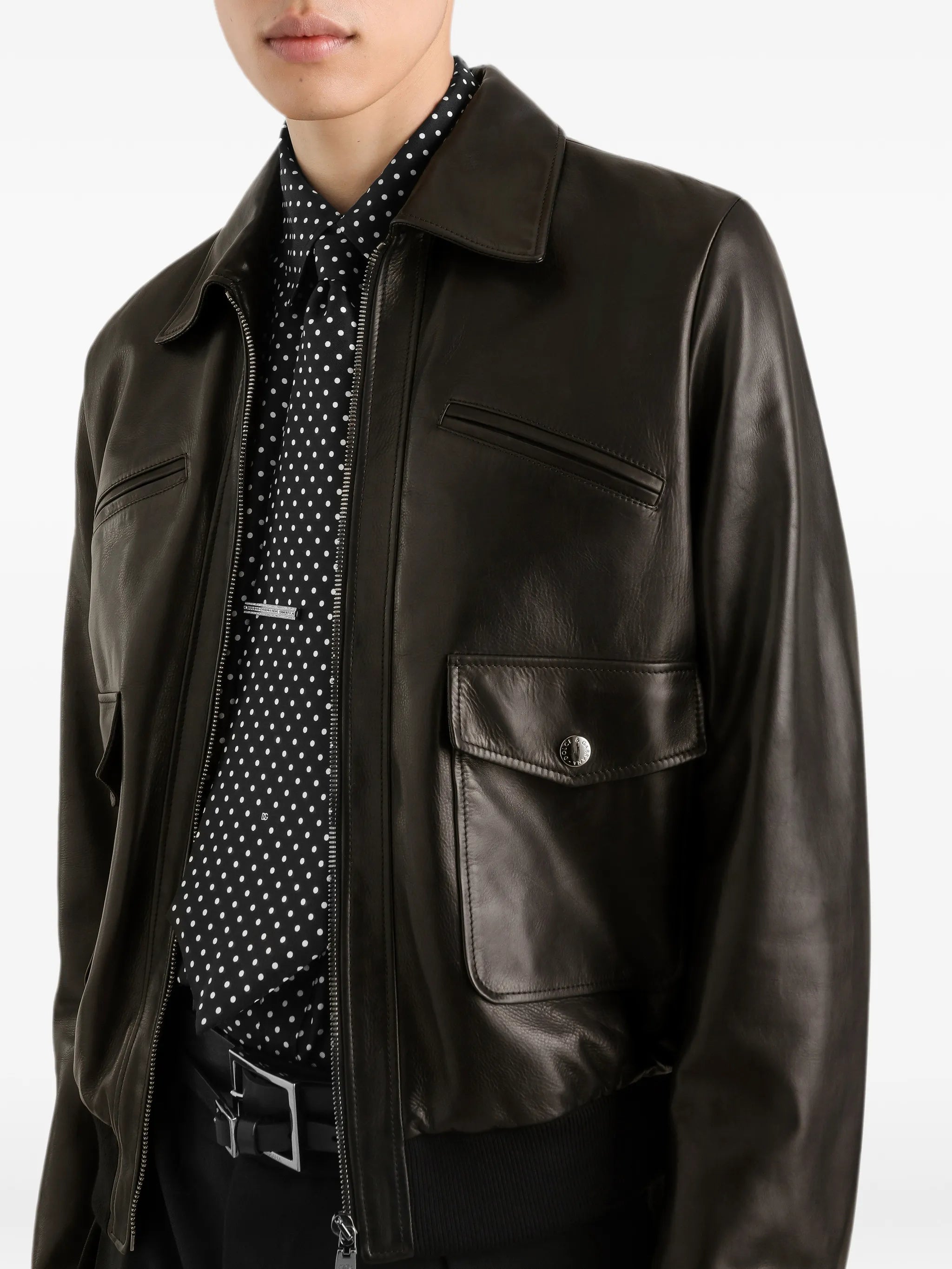 zipped leather jacket