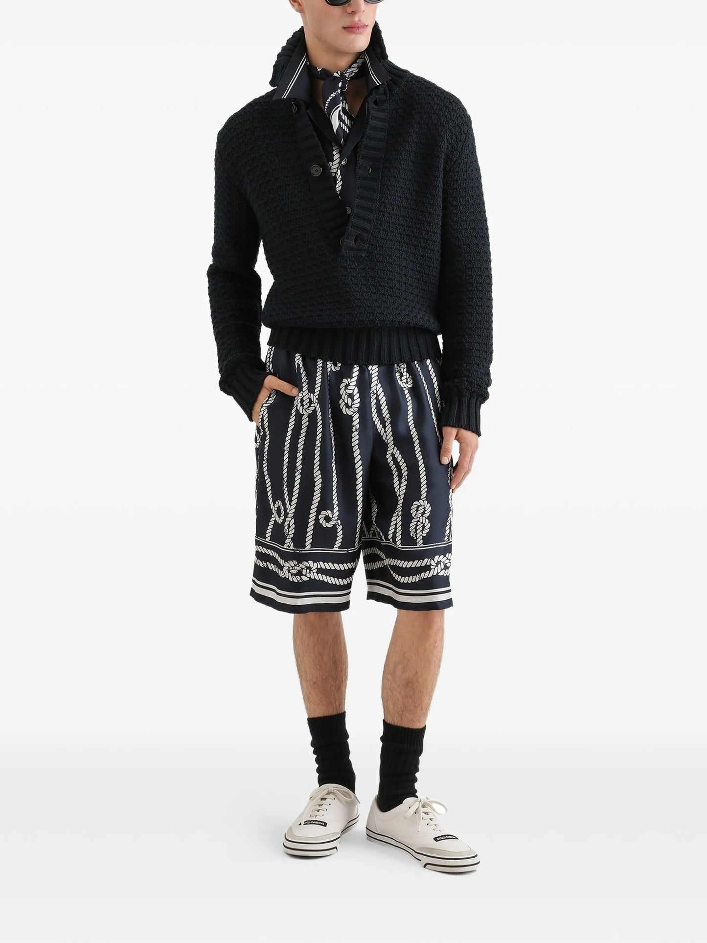 Marina-print silk twill vanity bermuda shorts