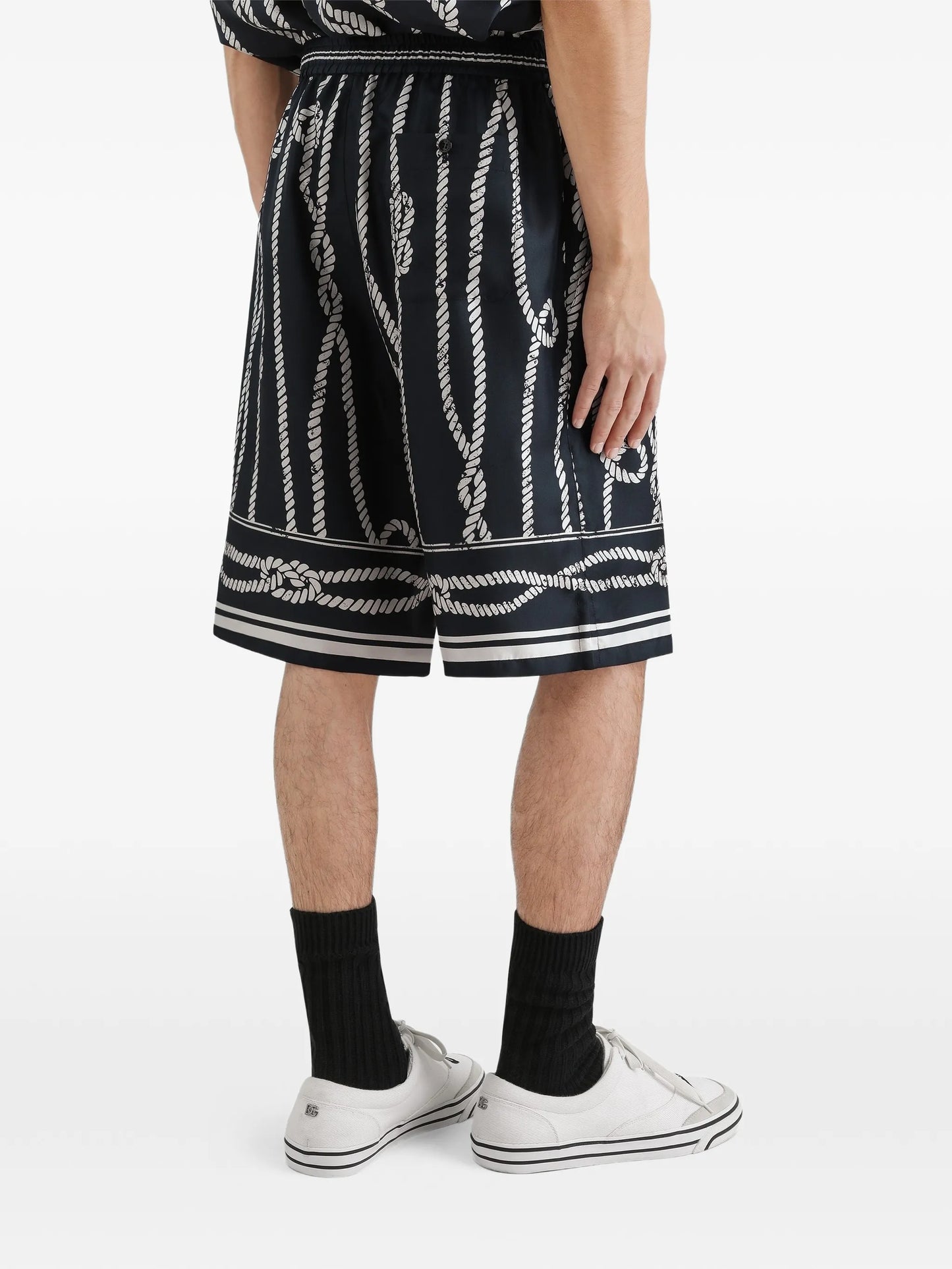 Marina-print silk twill vanity bermuda shorts