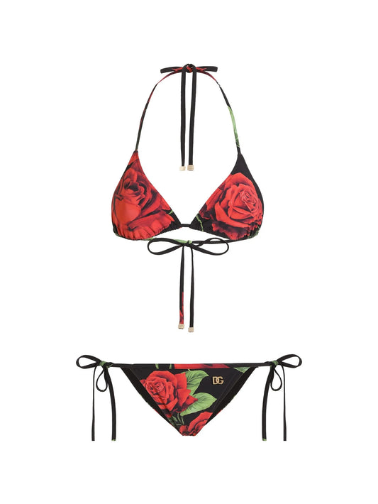 rose-print triangle bikini