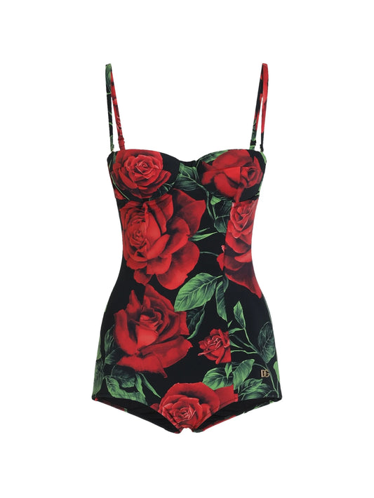 rose-print Balconette one-piece swimsuit