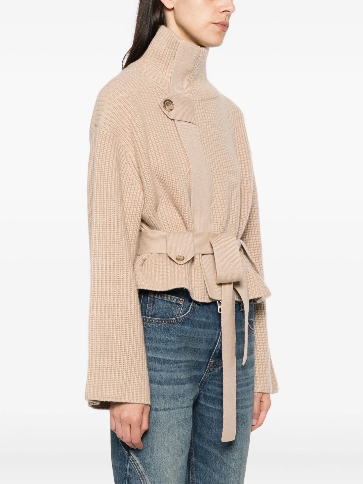 Neal belted zip-front cardigan