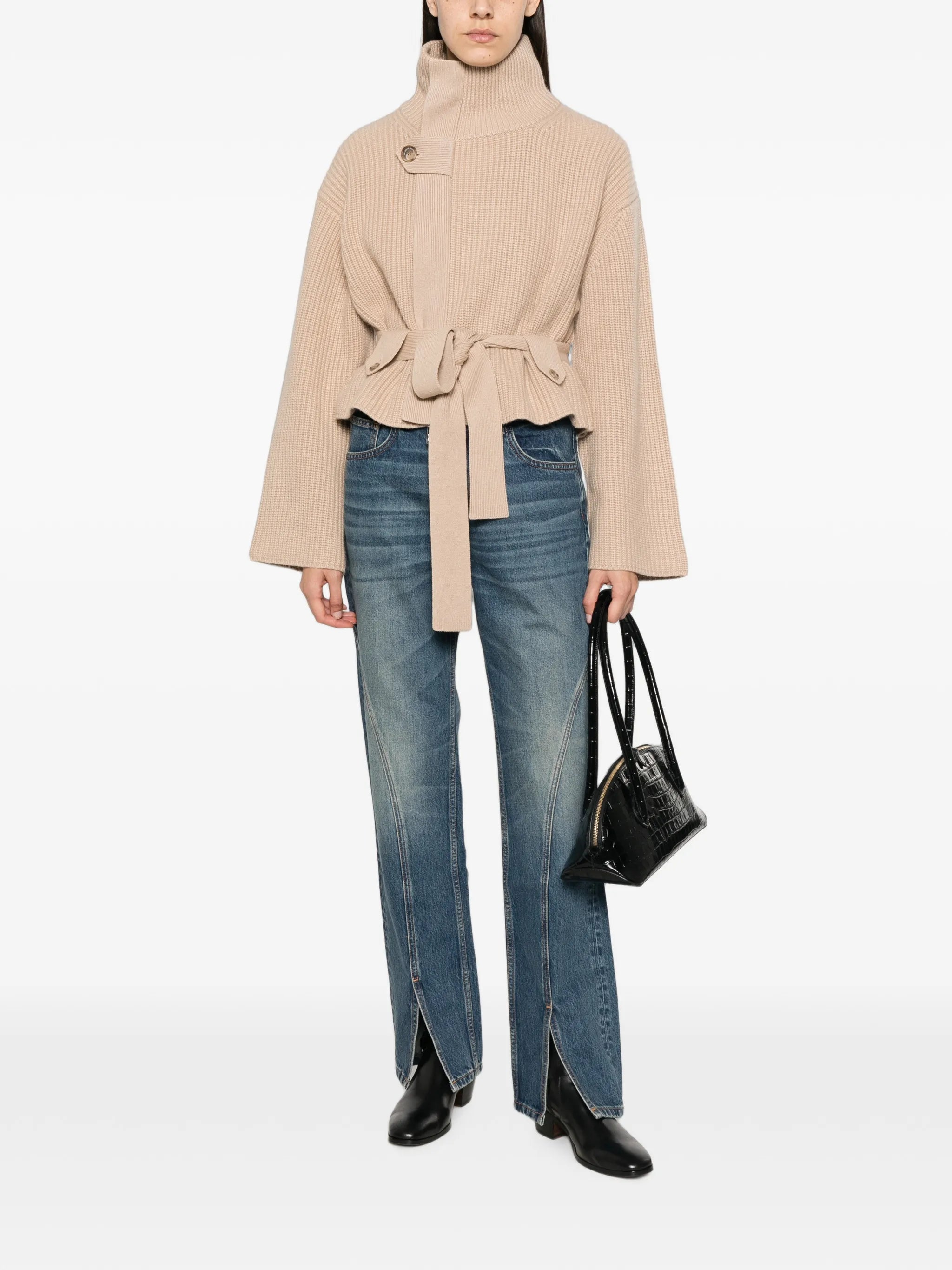 Neal belted zip-front cardigan