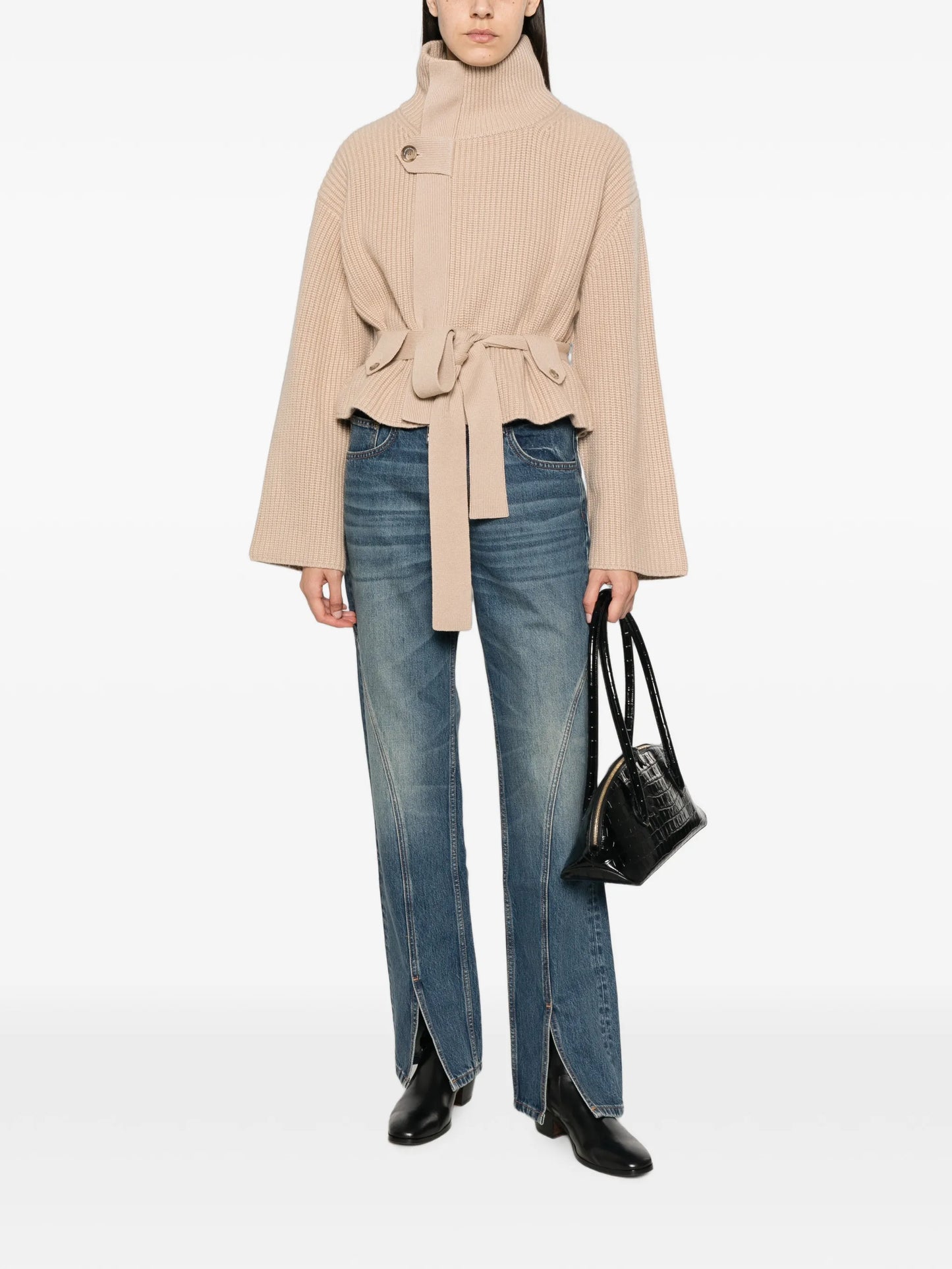 Neal belted zip-front cardigan