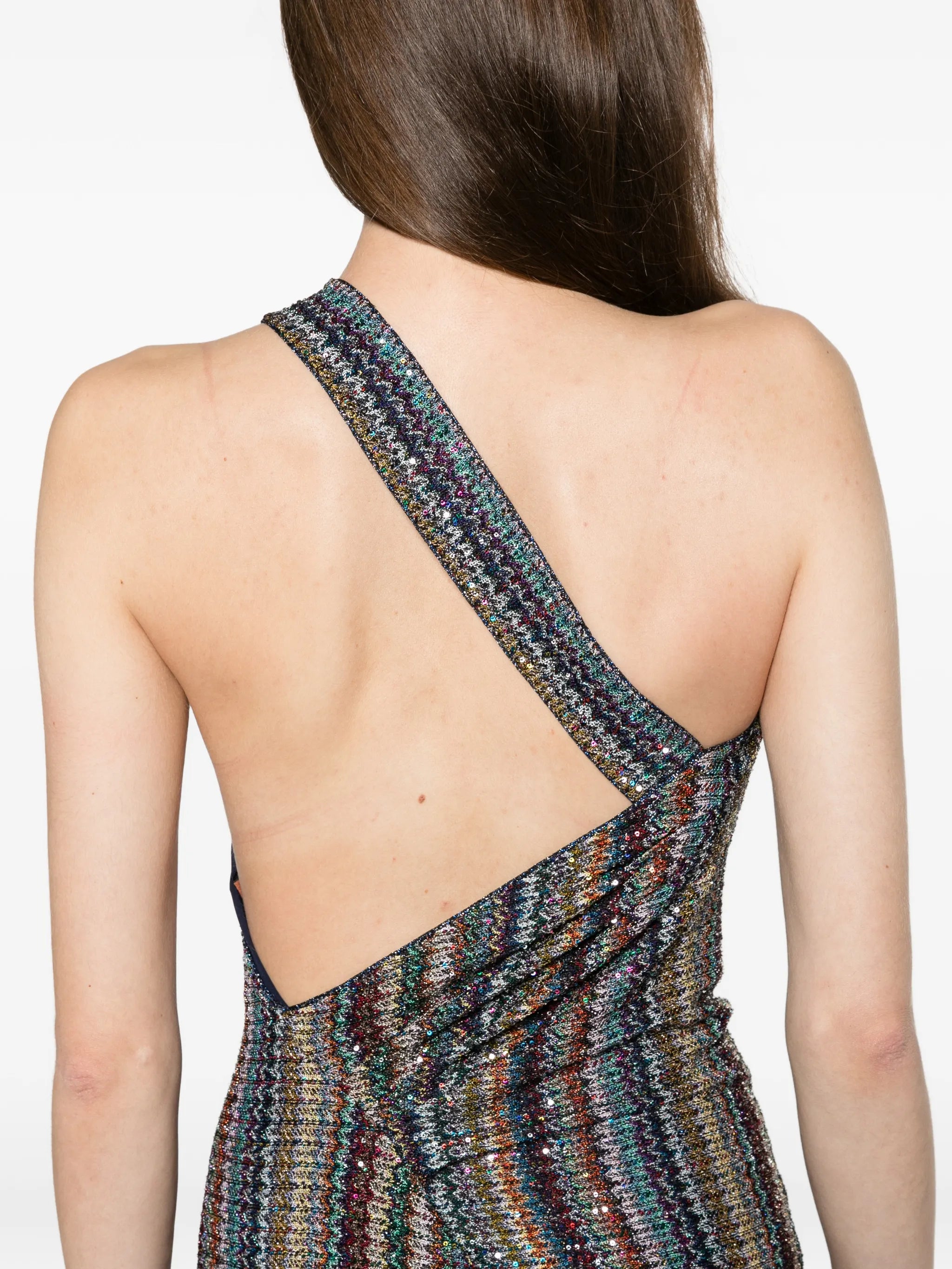 knit micro Chevron one-shoulder long dress