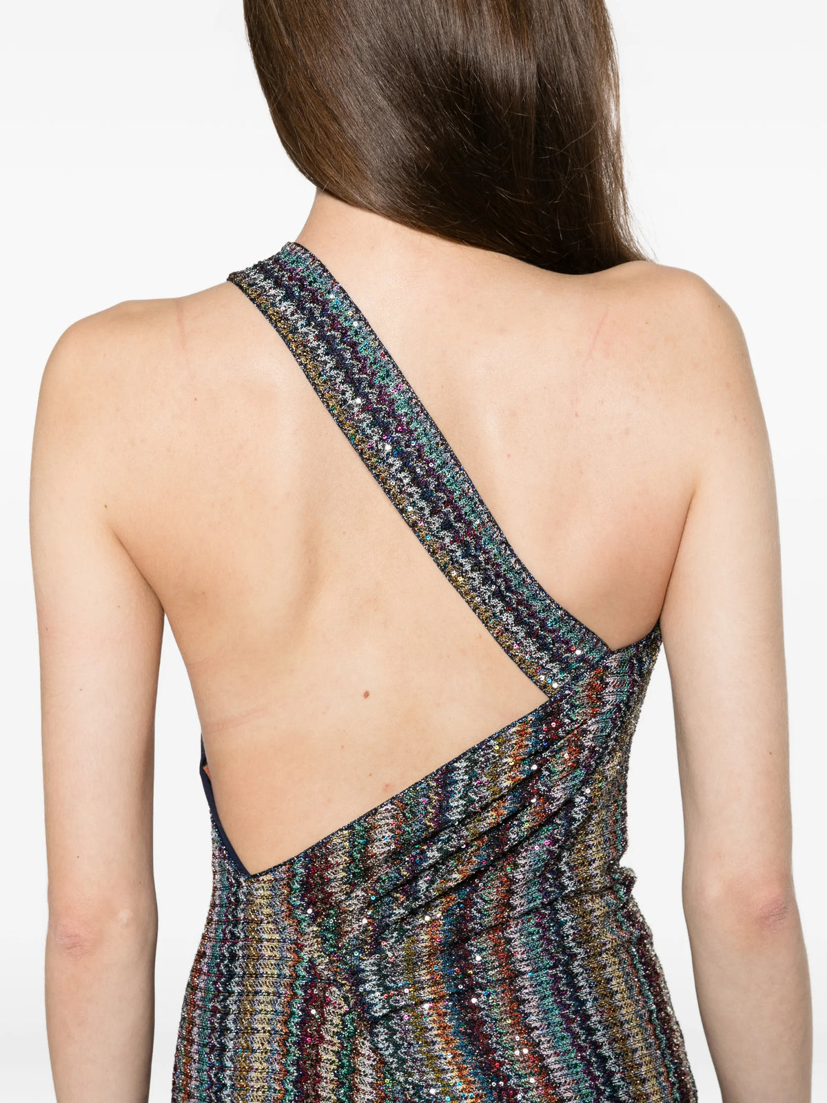 knit micro Chevron one-shoulder long dress
