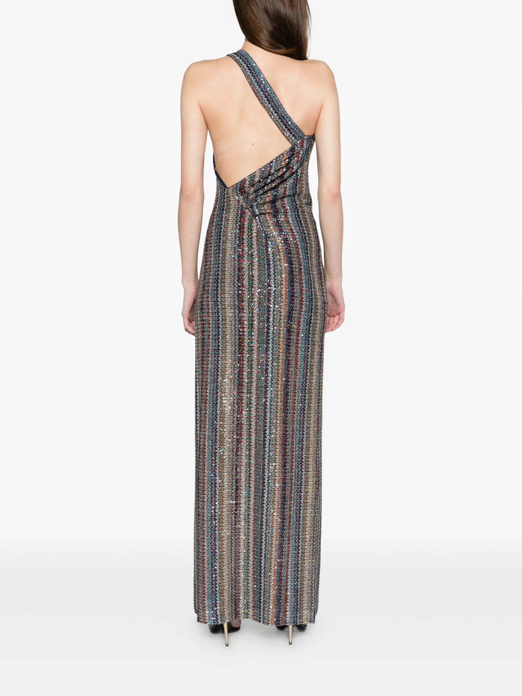 knit micro Chevron one-shoulder long dress