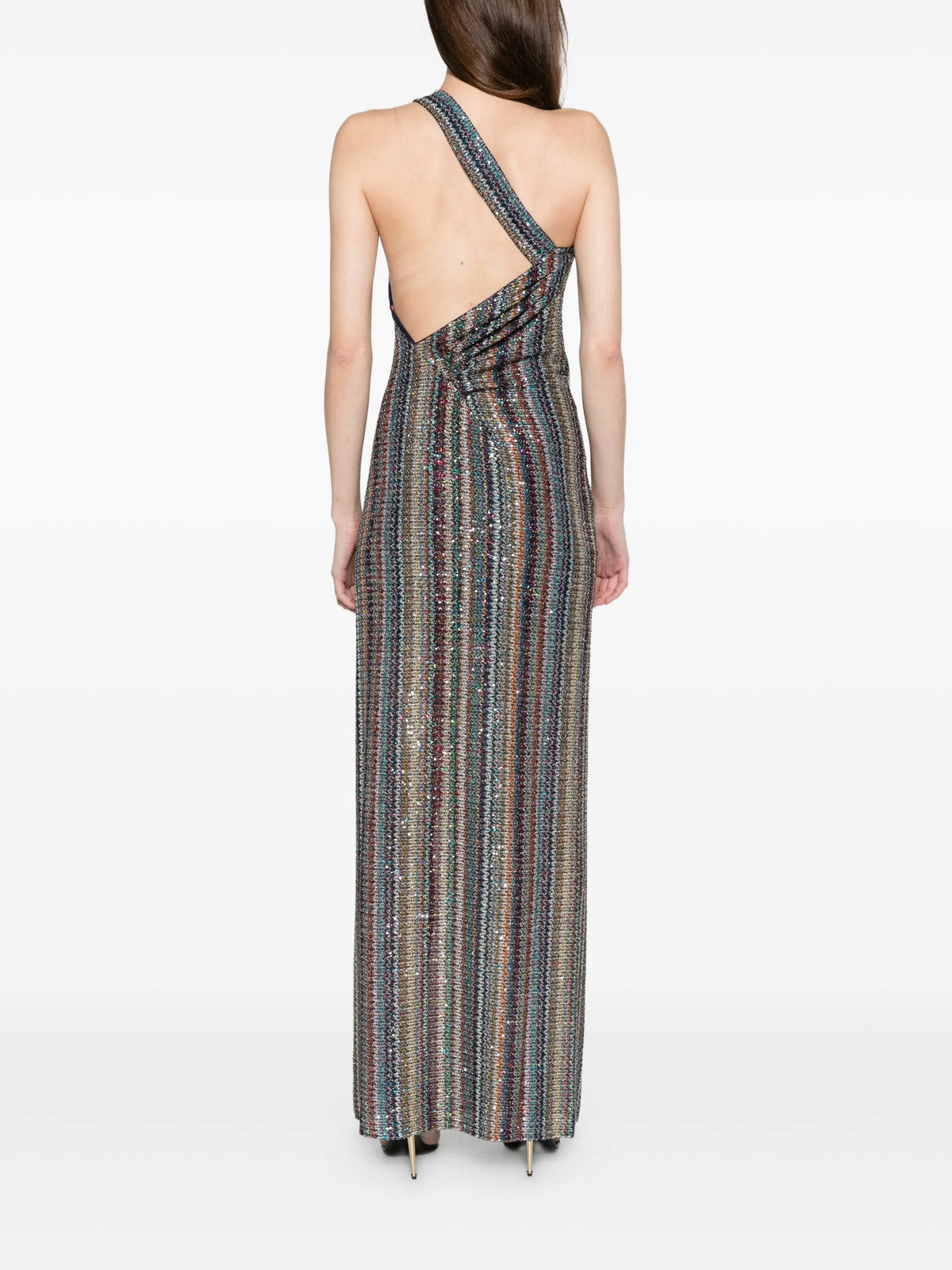 knit micro Chevron one-shoulder long dress