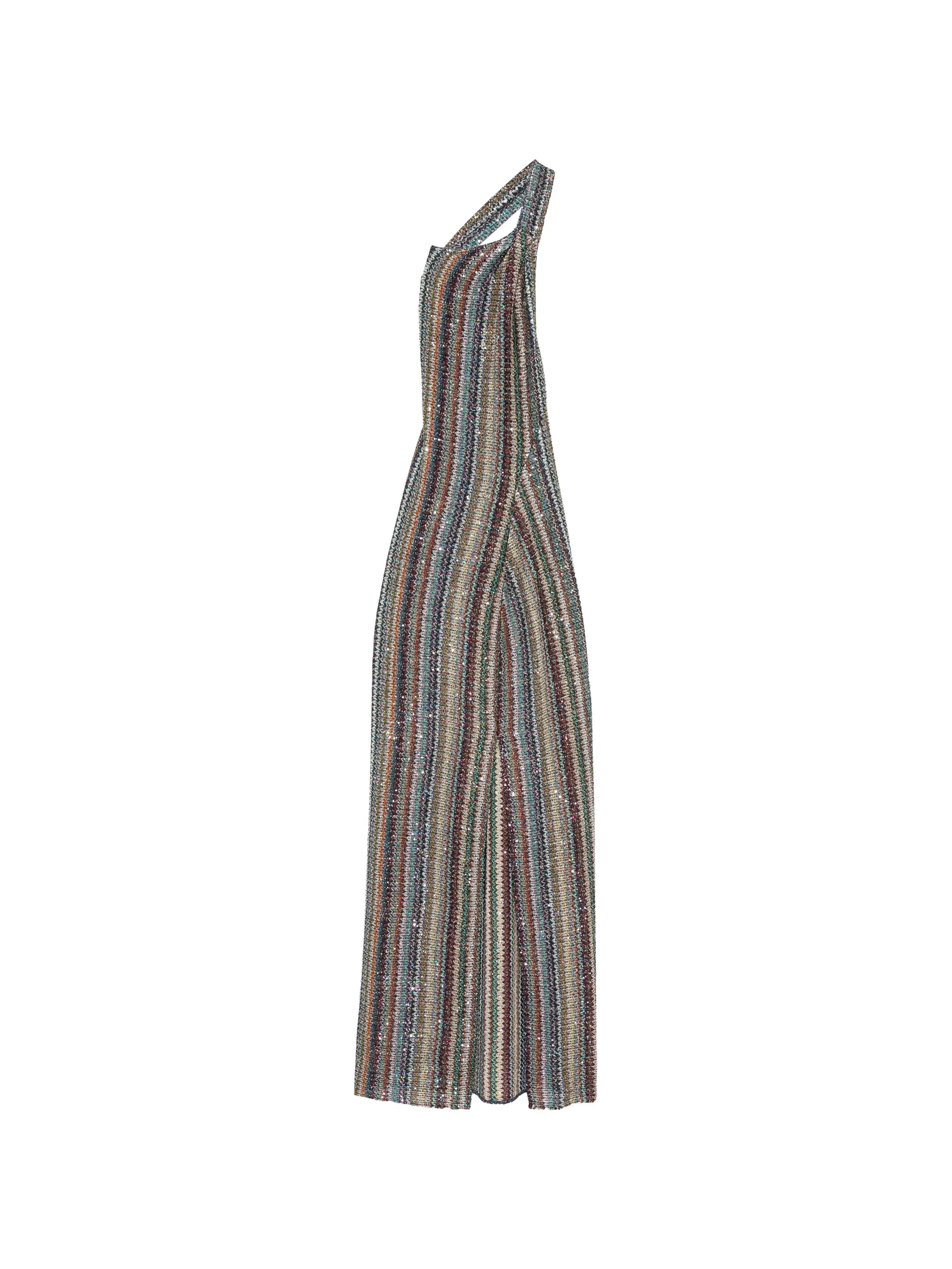 knit micro Chevron one-shoulder long dress