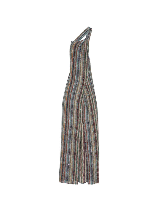knit micro Chevron one-shoulder long dress